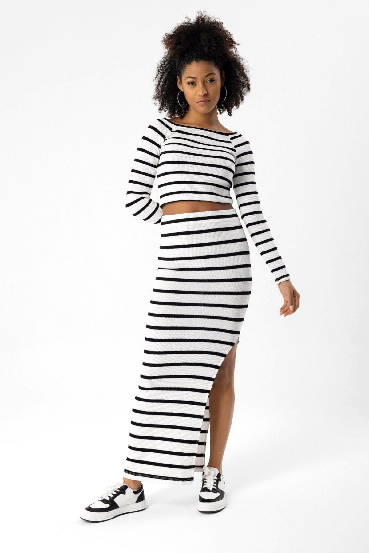 No Matter What Crop-Top Schwarz gestreiftes Langarmtop günstig online kaufen