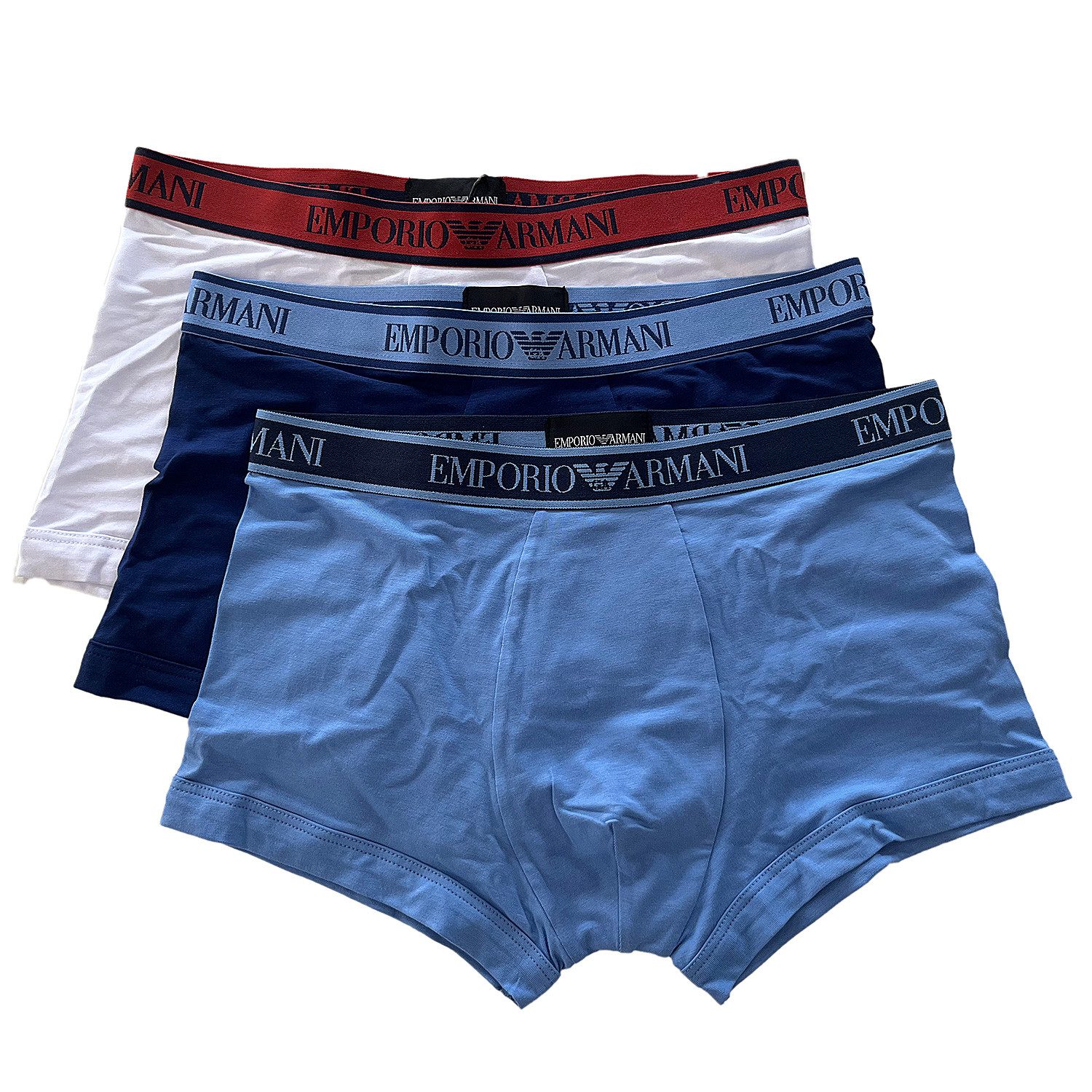 Emporio Armani Trunk 4F717 Stretch Cotton (Packung, 3-St., 3er-Pack) Herren Unterhose kurzes Bein mit Logobund
