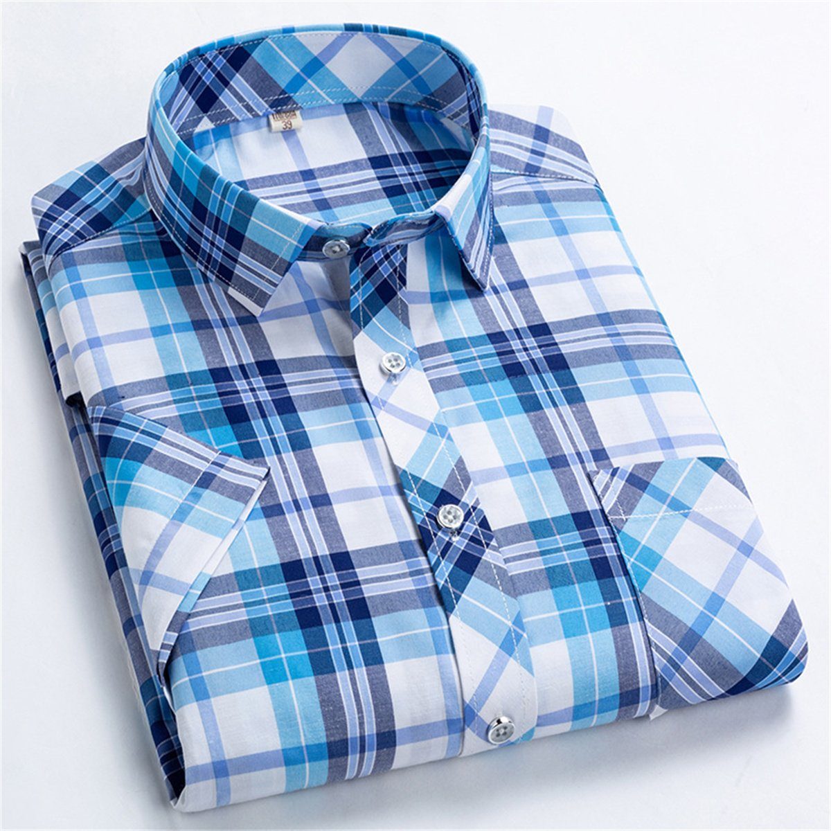 Discaver Trachtenhemd Herrenhemd, reguläre Passform, kurzärmlig, lässiges Popeline-Hemd hellblau