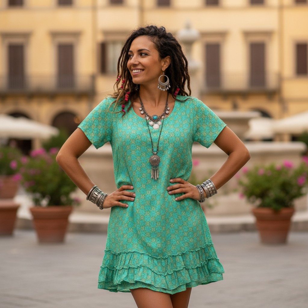 Guru-Shop Midikleid Boho Strandkleid, Minikleid - grün alternative Bekleidu günstig online kaufen