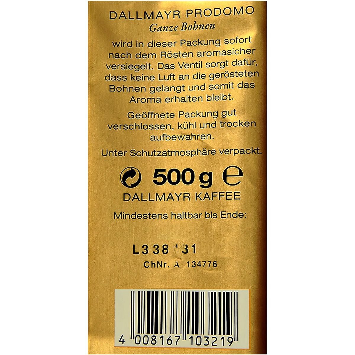 DALLMAYR Kaffee prodomo, 500 g, ganze Bohnen