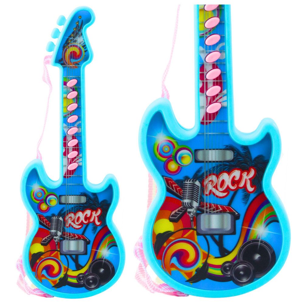 LEAN TOYS E-Gitarre Kindergitarre Spielzeuggitarre Musikspielzeug, Double Cutaway, Spar-Set, 1-St., 29 x 10,5 x 2 cm leicht, Melodien, Solmisationstasten, Schultergurt, leicht