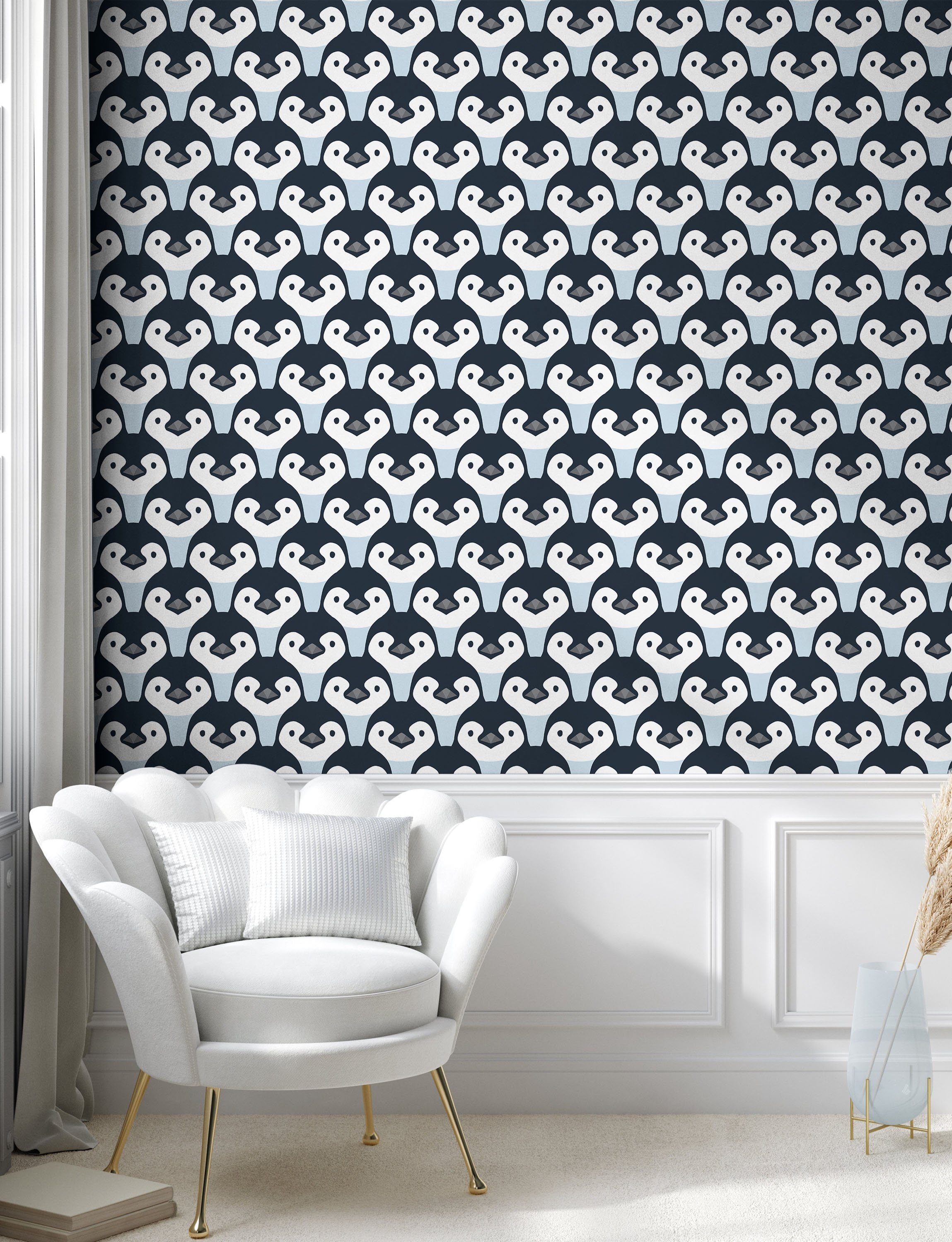 Muster Abakuhaus selbstklebendes Wohnzimmer Vinyltapete Pinguin Baby-Vögel Küchenakzent, Gesicht