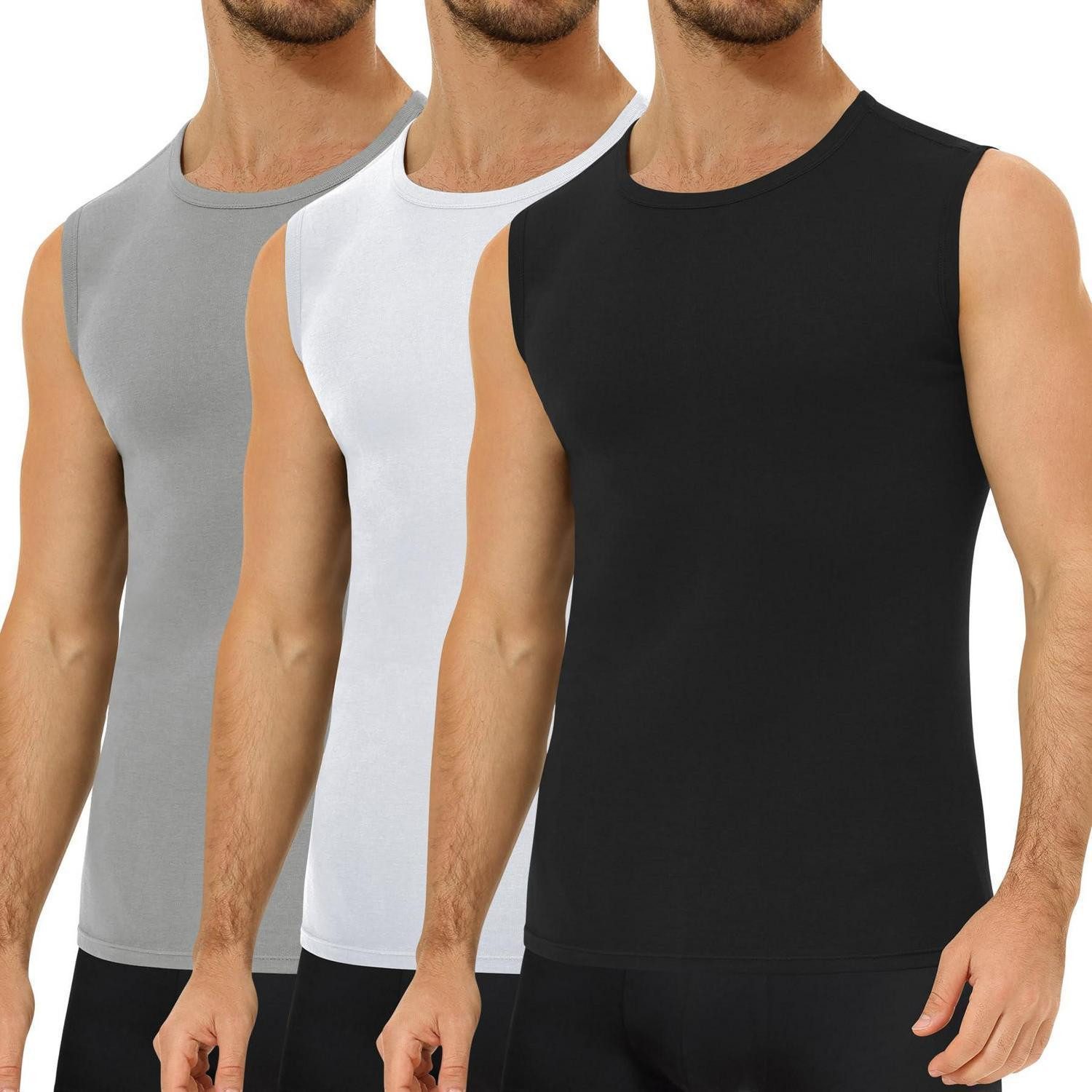 LuxusKollektion Tanktop Unterhemd Herren 3er Pack Schwarz-weiß-grau L