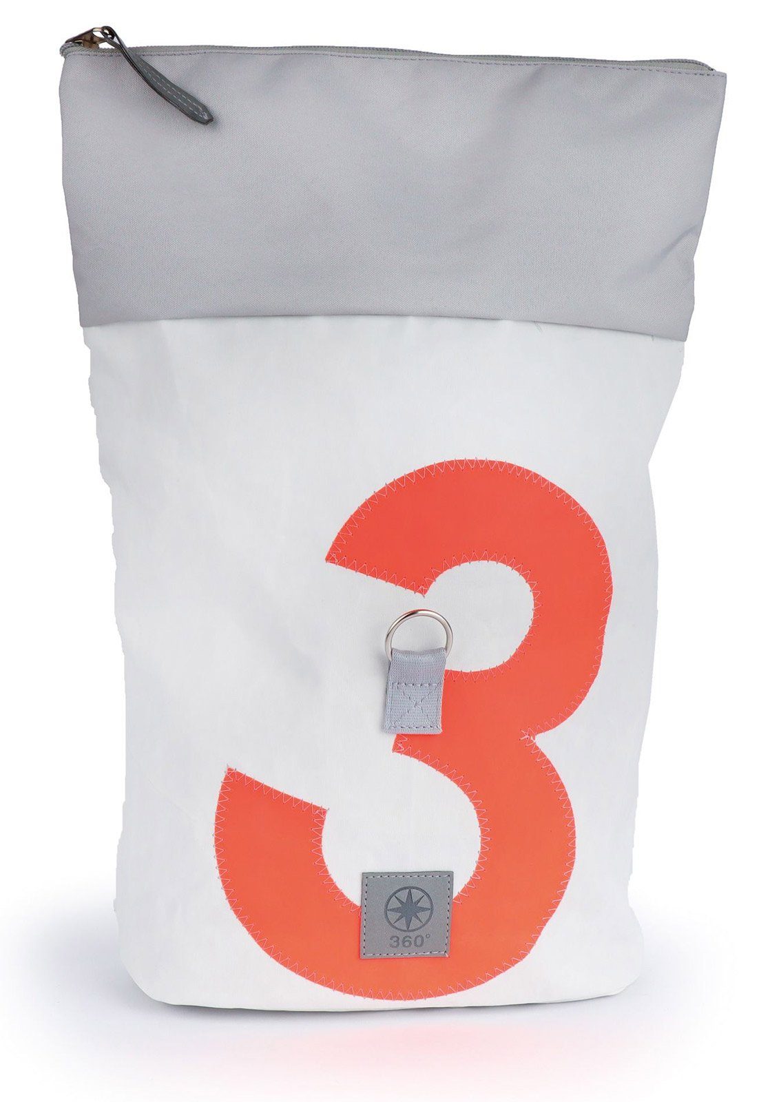 Zahl Grau, Rucksack 360Grad Segeltuch Möwe recyceltes Weiß orange Rucksack