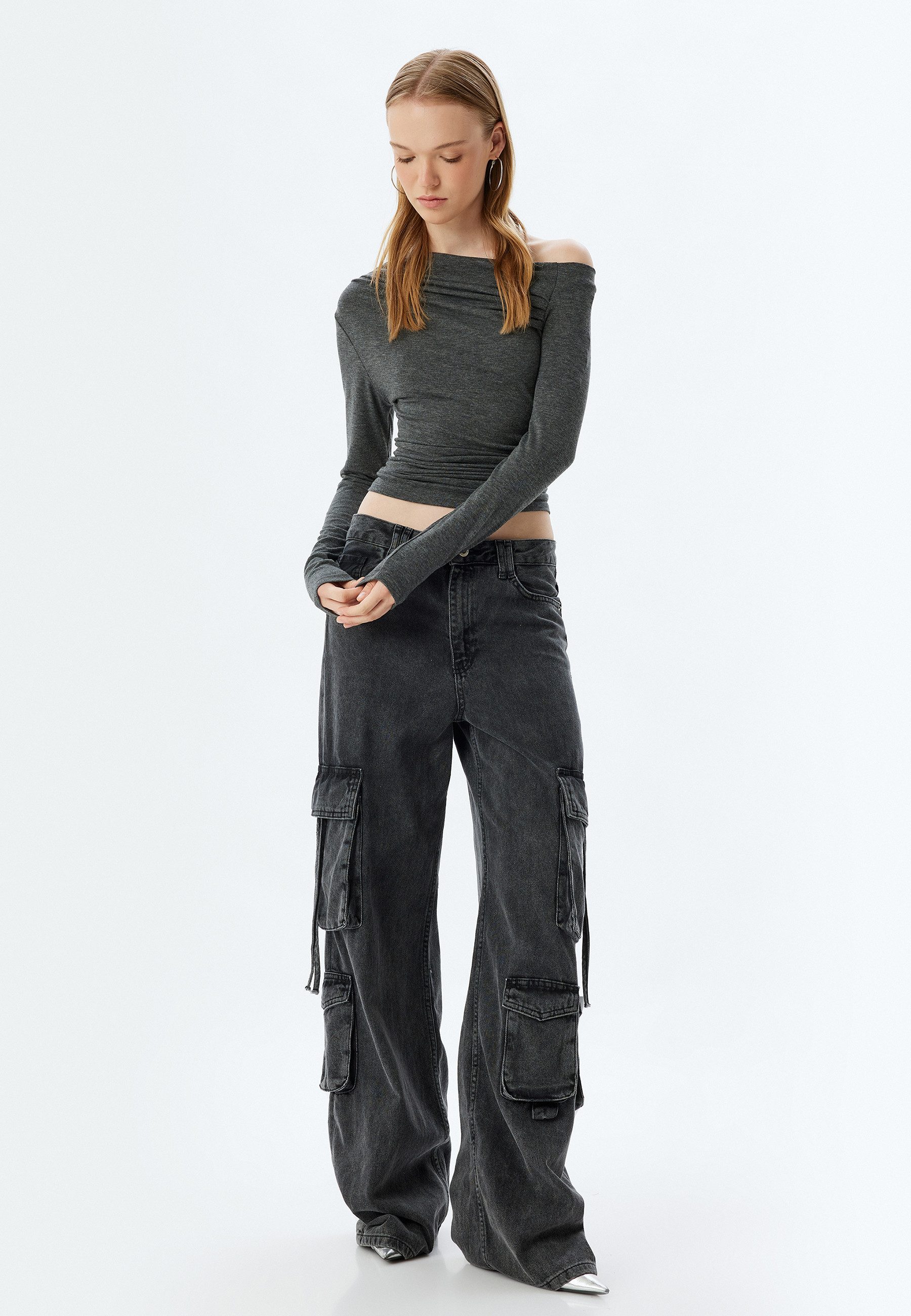 Koton Langarmbluse Langärmelig Drop-Schulter