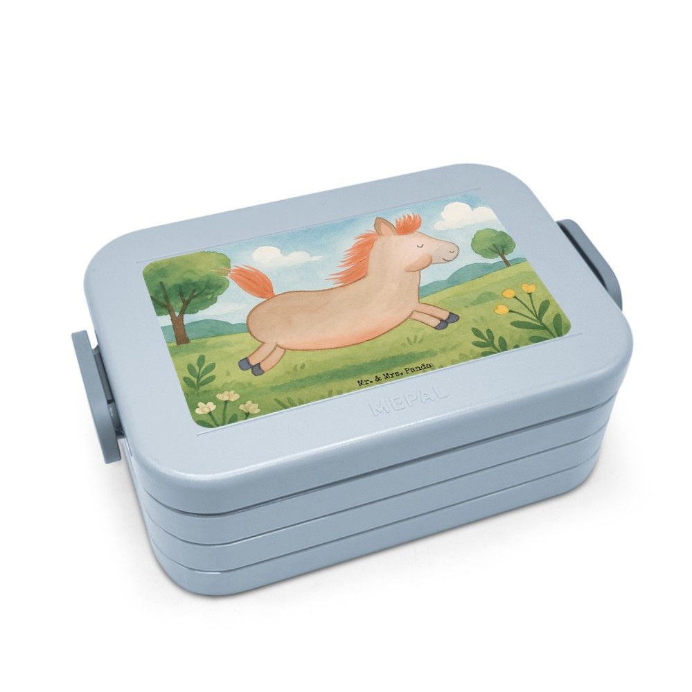 Mr. & Mrs. Panda Butterdose Pferd Springen Design, Lunchbox, Blau Pastell, Pony, Bentobox, Reiten, Polypropylen lebensmittelecht, (Packung), Vesperbox Snackbox Frischhaltedose