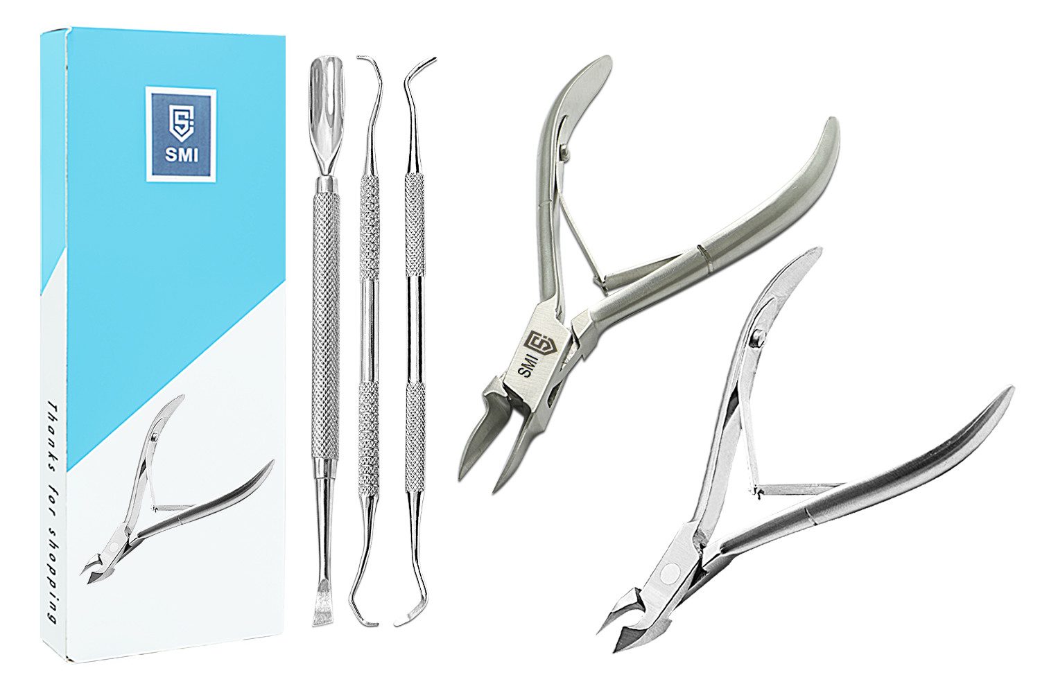 SMI Nagelhautzange Fußpflegeset Nagelhautzange, Eckenzange, Nagelhautschieber, Eckenheber, Hand- und Fußpflegeset, 5-tlg., mit Nagelheber Fußpflege set