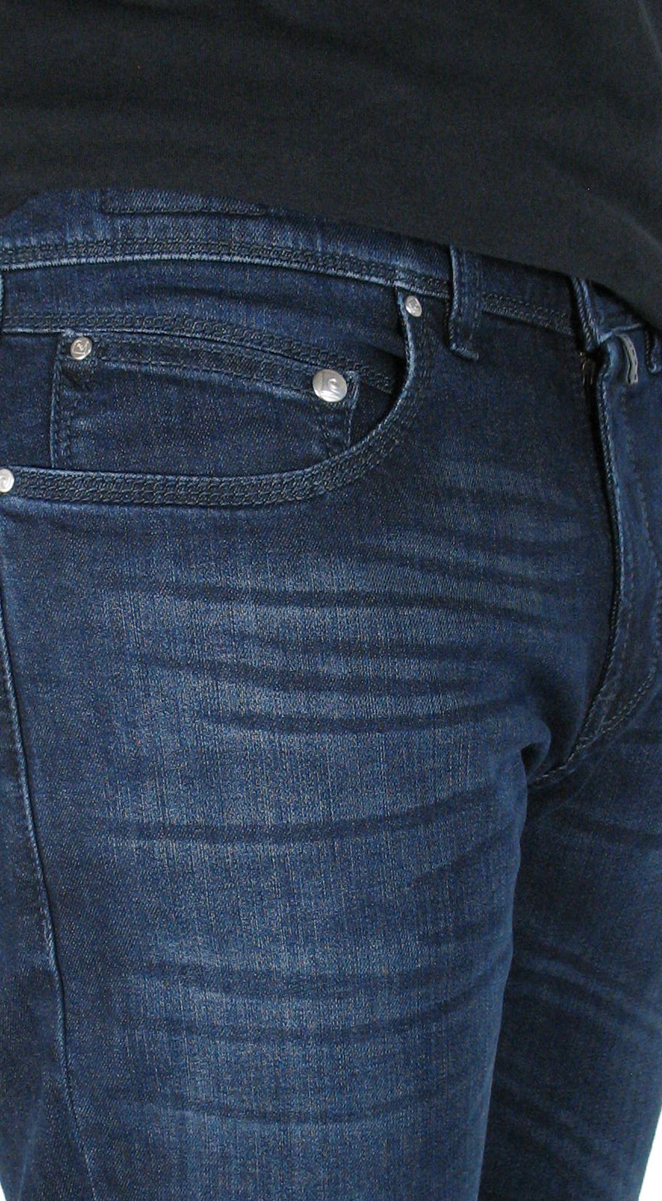 und Pierre Futureflex bequem elastisch Used Cardin Blue Denim, Lyon Dark Tapered Whisker 5-Pocket-Jeans