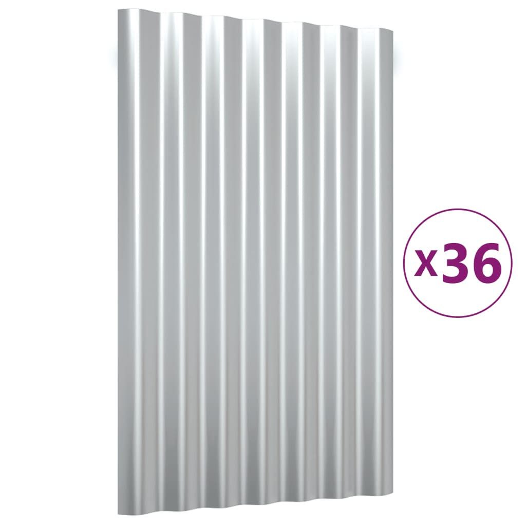 vidaXL Wellblech, Dachpaneele 36 Stk. Pulverbeschichteter Stahl Silber 60x36 cm