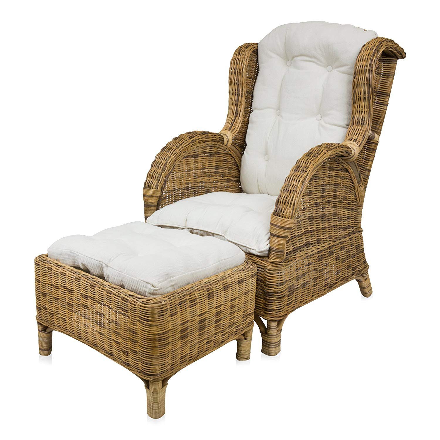 Sedex Ohrensessel Ohrensessel mit Hocker Dago/Honig inklusive Polster (Set / Sessel + Hocker), Handgeflochten