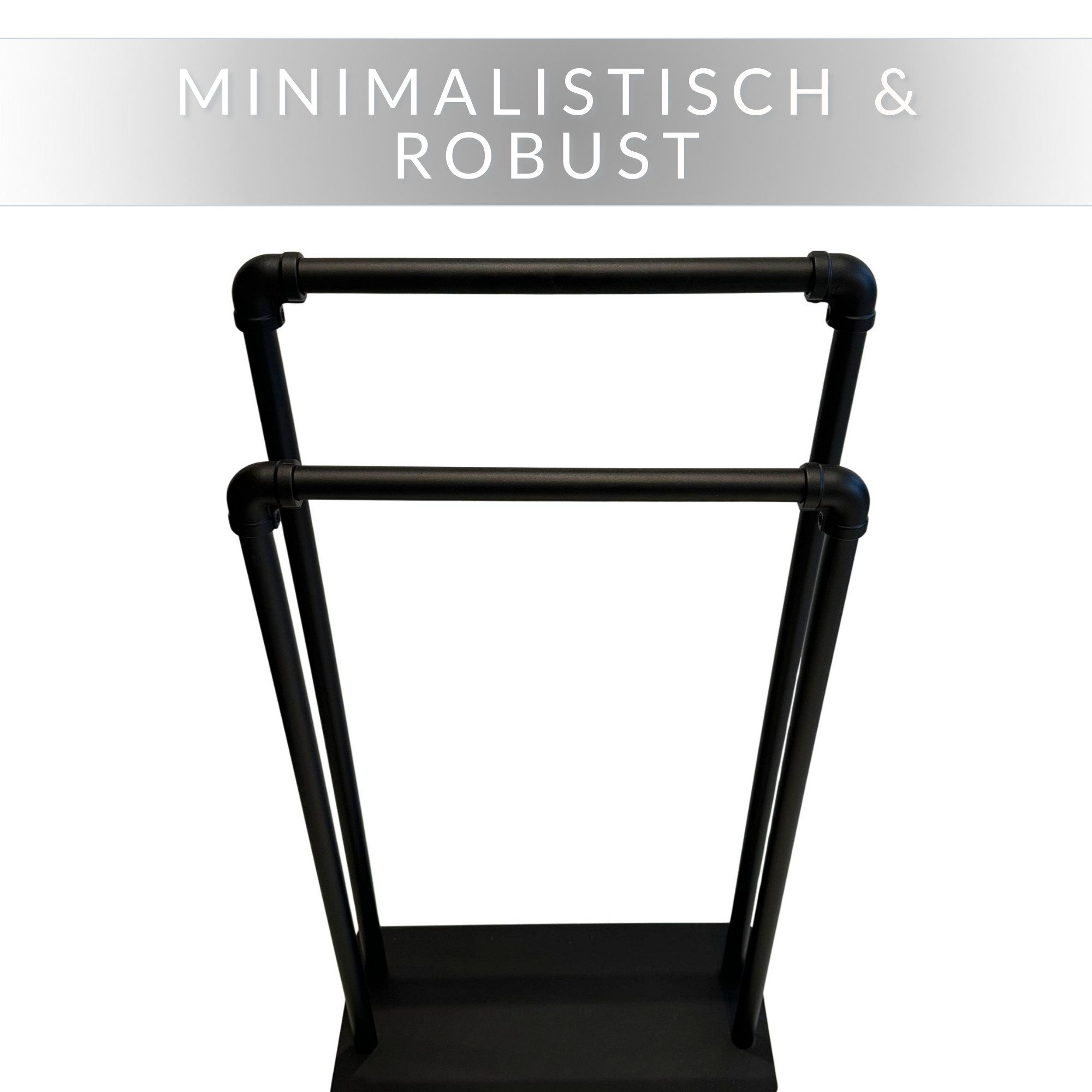 Libaro Handtuchständer freistehend mit 2 Armen PALERMO ohne Bohren fürs Badezimmer, Handtuchhalter stehend schwarz matt, 2 Handtuch-Stangen – Bild 5 von 5
