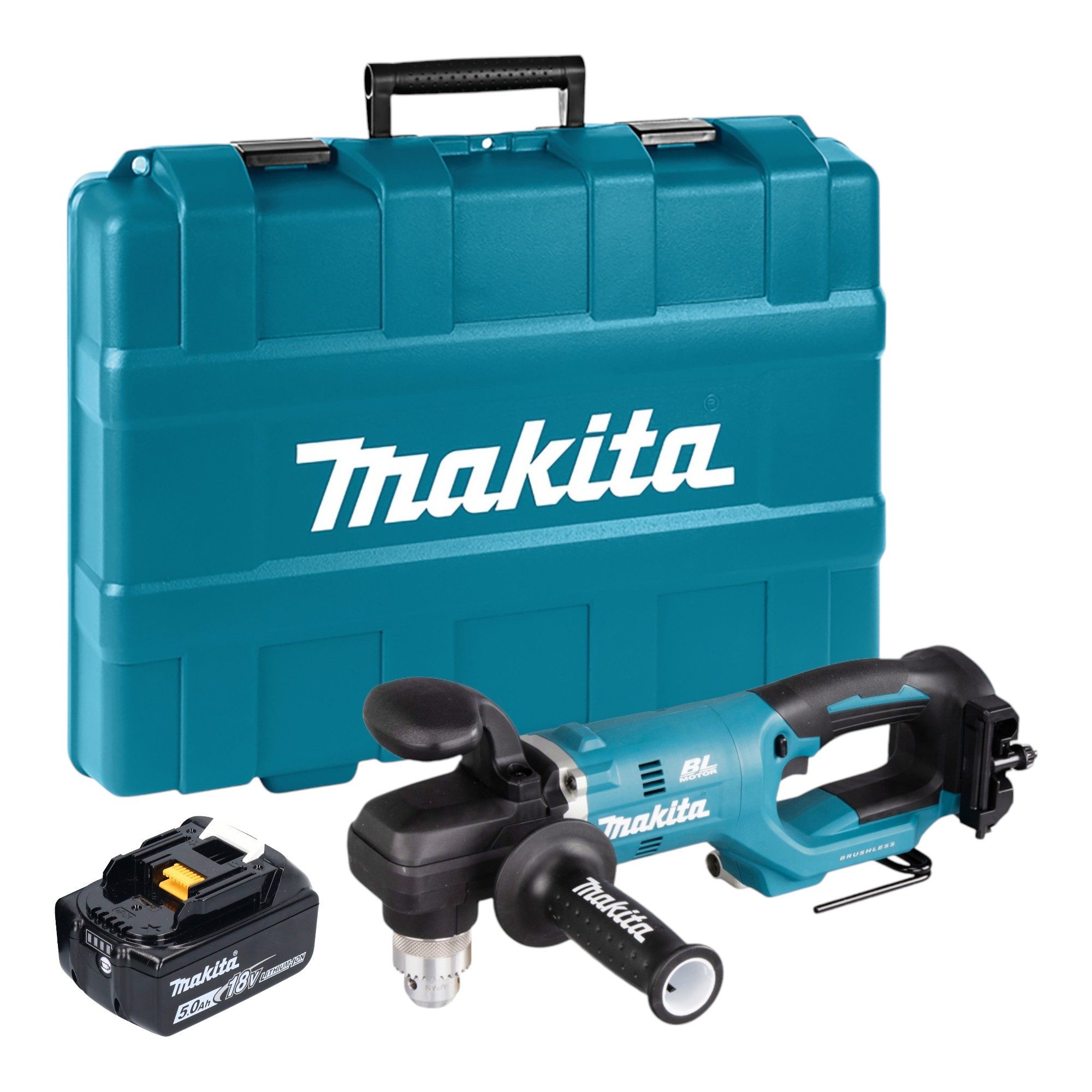Makita Akku-Winkelbohrmaschine DDA 450 T1K 18 V 70 Nm Brushless + 1x Akku 5,0Ah + Koffer - ohne Lader