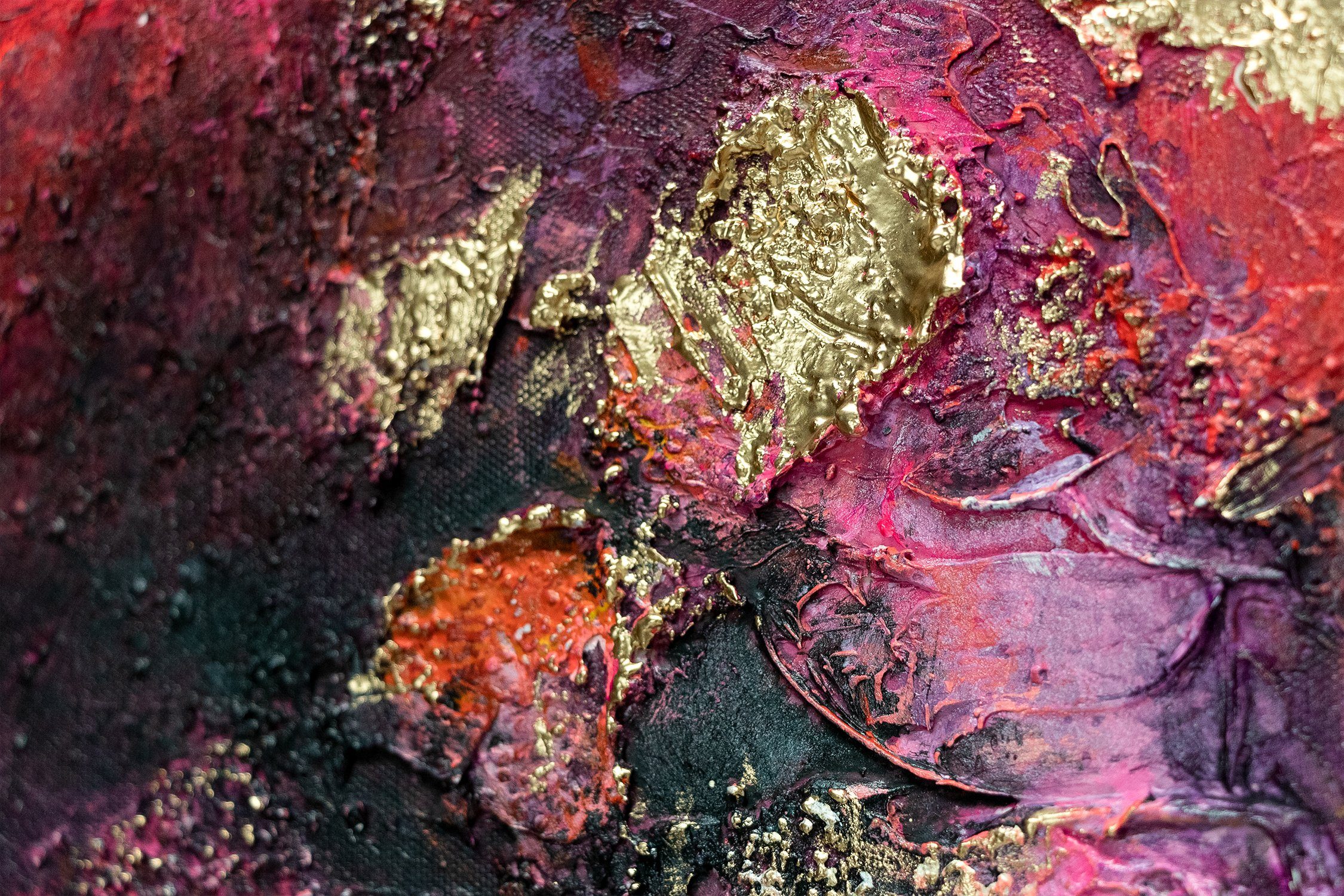 YS-Art Bild Schattenfugenrahmen Ohne Gelb Handgemalt Gold Lila Heller Garten, Leinwand Gemälde Abstrakt Rot Bilder, Bunt Abstrakte