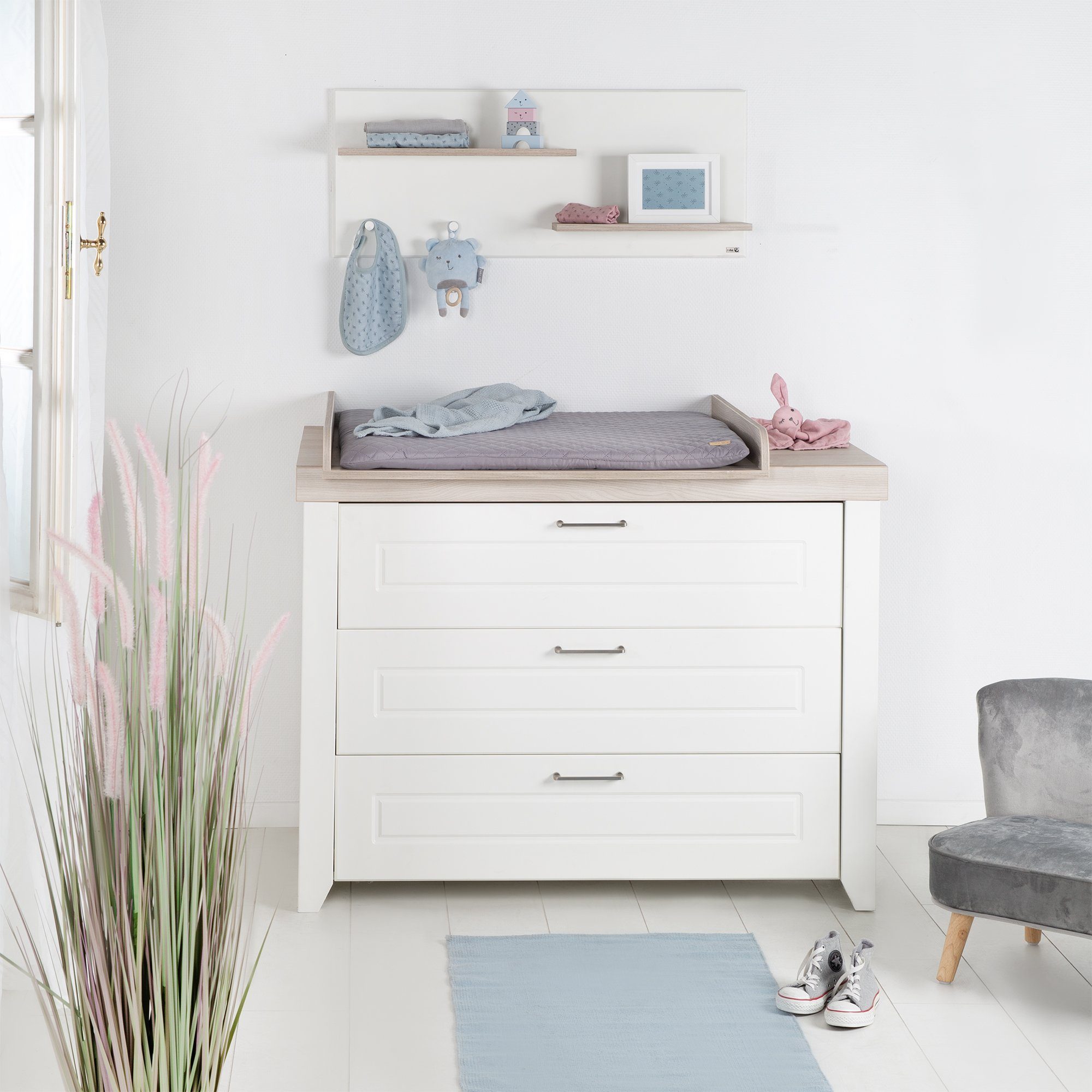roba® Wickelkommode Felicia, Wickeltisch mit abnehmbarem Ansatz - 3 Schubladen - Landhausstil