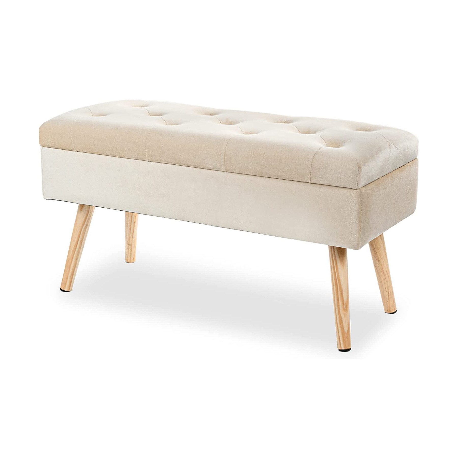 HawthyHome Polsterbank aus Samt mit Stauraum Sitzbank mit Holzbeinen