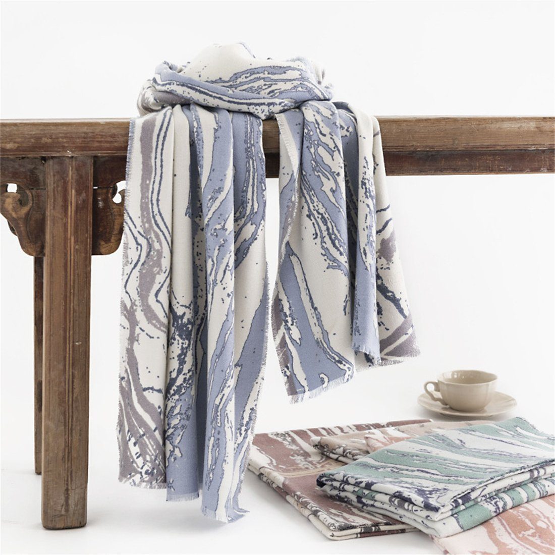 DÖRÖY Modeschal Frauen Winter Marmor Textur Schal, Mode Verdickung warmen Schal blau