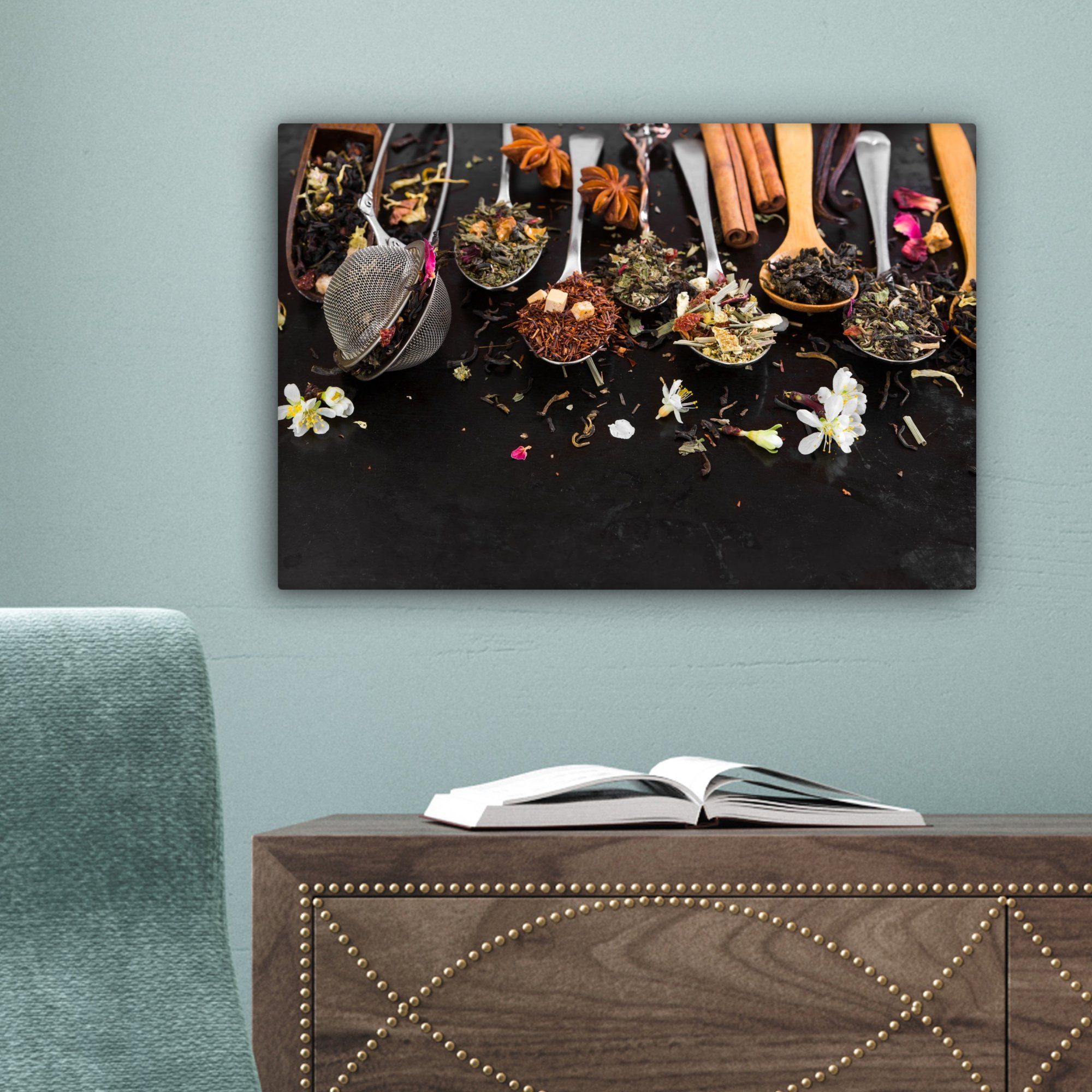 OneMillionCanvasses® Leinwandbild Tee - Kräuter Aufhängefertig, 30x20 - Wandbild Leinwandbilder, cm (1 Wanddeko, St), Zimt