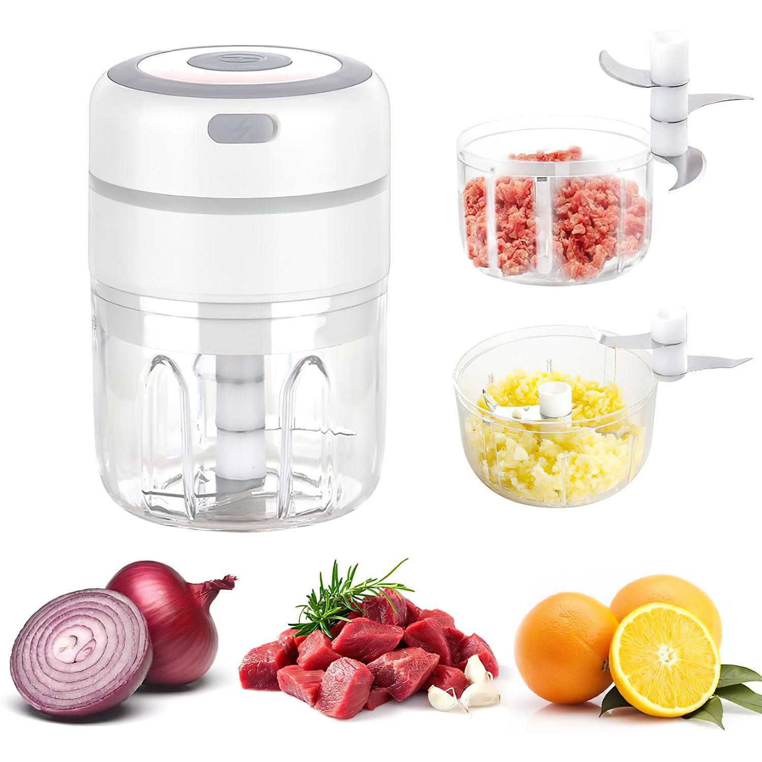 AIMAX Zerkleinerer Elektrisch Knoblauchhacker Zwiebel Mini Multizerkleinerer Chopper, Knoblauchpresse 250ML & 100ML Auch für Fleisch Garlic Obst