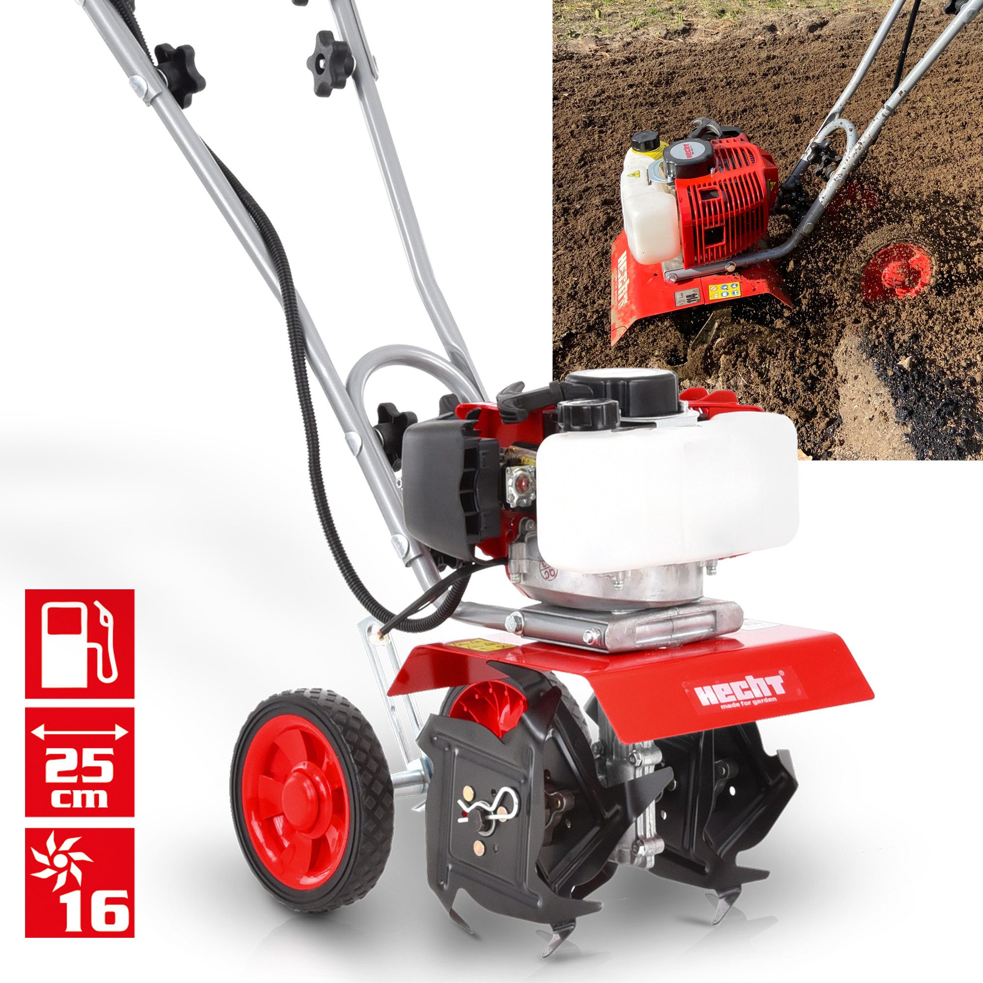 Hecht Benzinmotorhacke Gartenfräse 2 PS 9000 U/min 51,7cm³, 25 cm Arbeitsbr günstig online kaufen