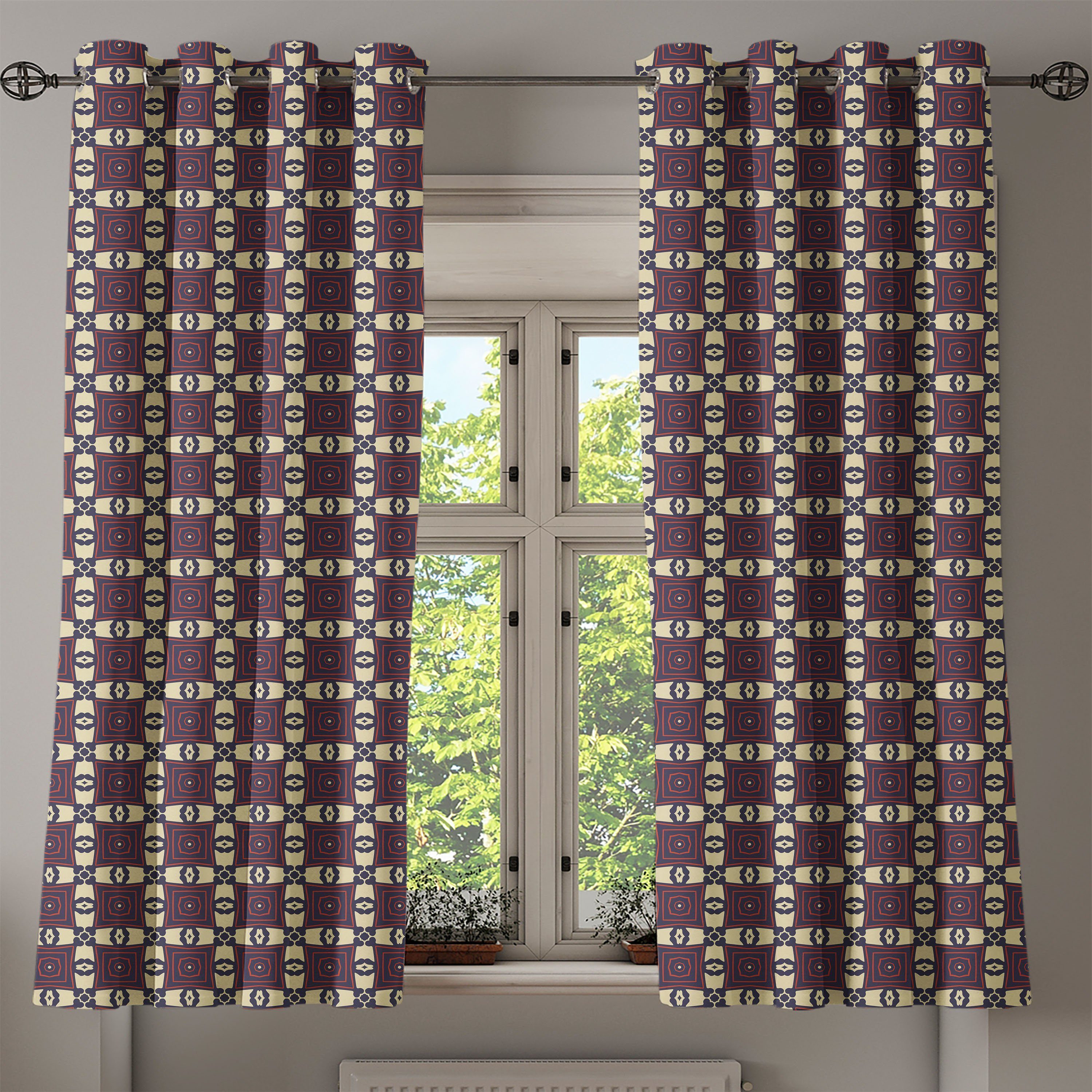 Stammes Gardine Bohemian Muster Abakuhaus, Geometrische Wohnzimmer, für 2-Panel-Fenstervorhänge Schlafzimmer Dekorative