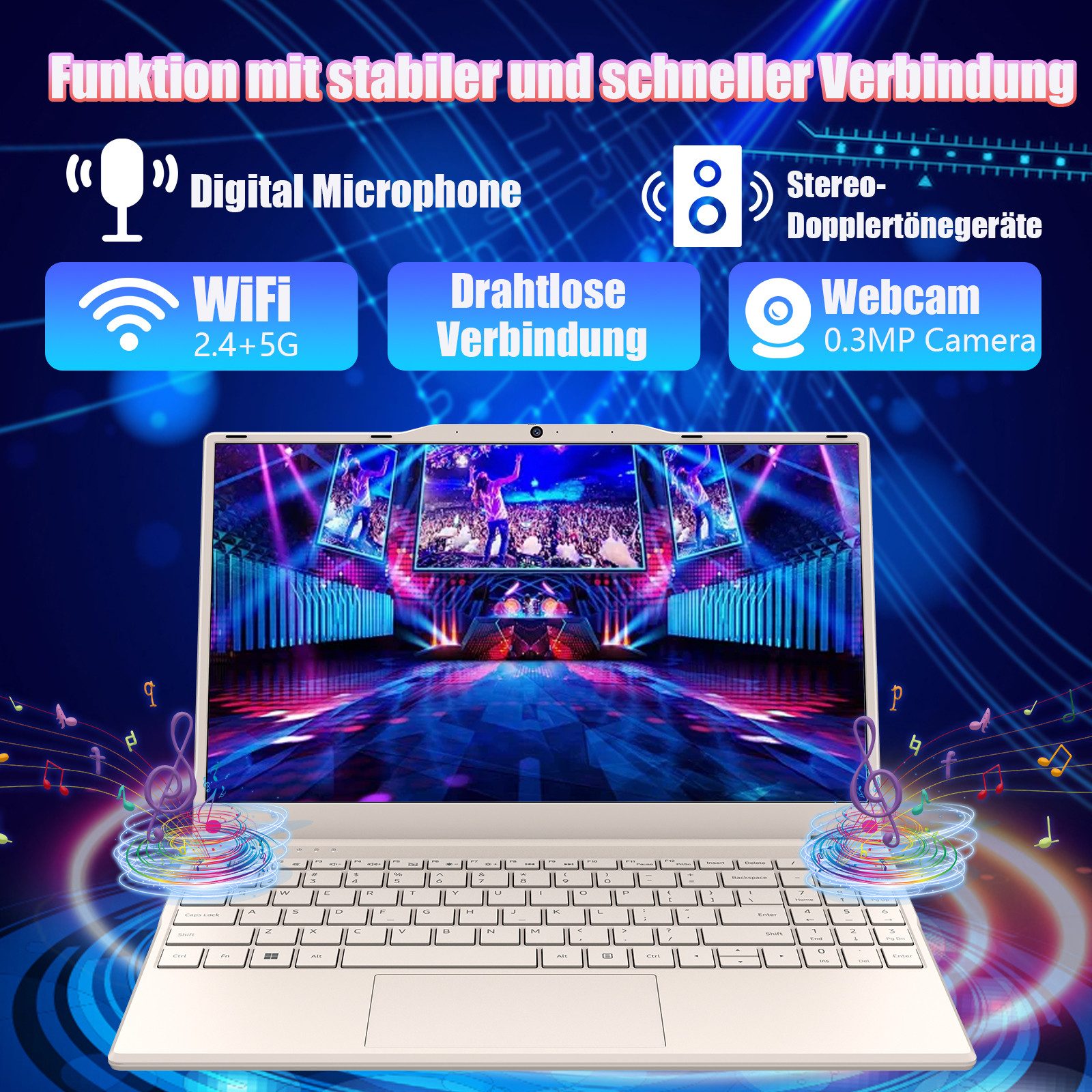 Molegar 14,1" FHD Laptop, Intel N5095, 8GB RAM, 256GB SSD. Notebook (35,8 cm/14.1 Zoll, Intel, Intel UHD-Grafik, 8 GB, 256 GB SSD, beleuchtete Tastatur, bis 4h Akku, ideal für Studenten & Business)