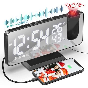 DOPWii Funkwecker Radiowecker,180°Projektionswecker,Digital Snooze Doppelalarm,7.5’’