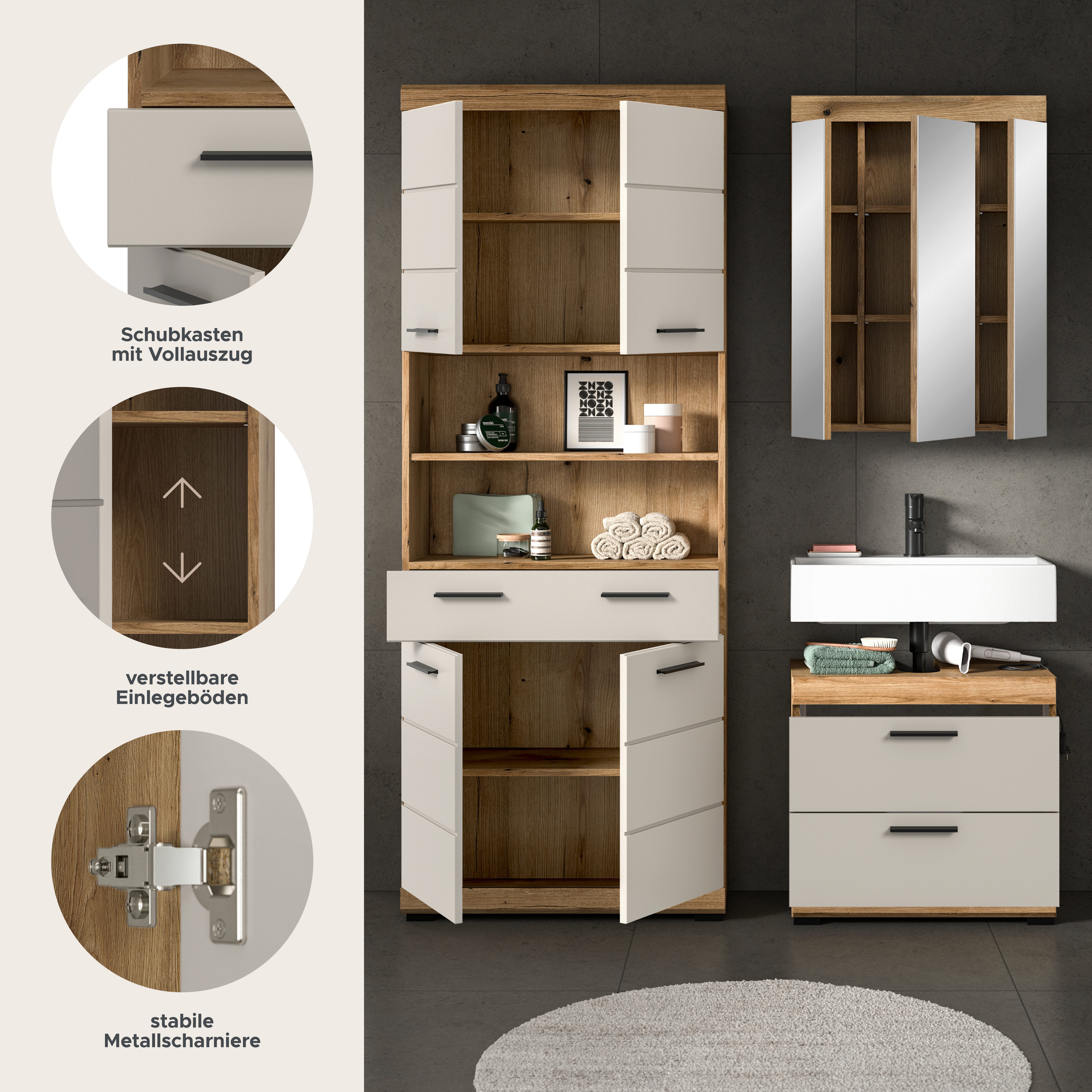furnling Badmöbel-Set Scott, (3-St., aus Hängeschrank, günstig online kaufen