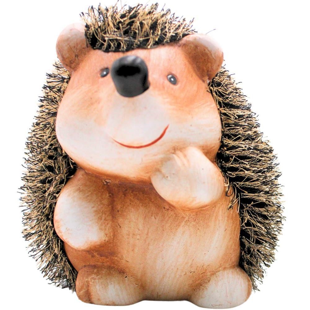 Dekohelden24 Gartenfigur XXL Dekofigur Igel, Keramik - Igel, Dekoigel mit Fell liegend in braun, (1 St), Größe ca. 19 x 19 x 22 cm.