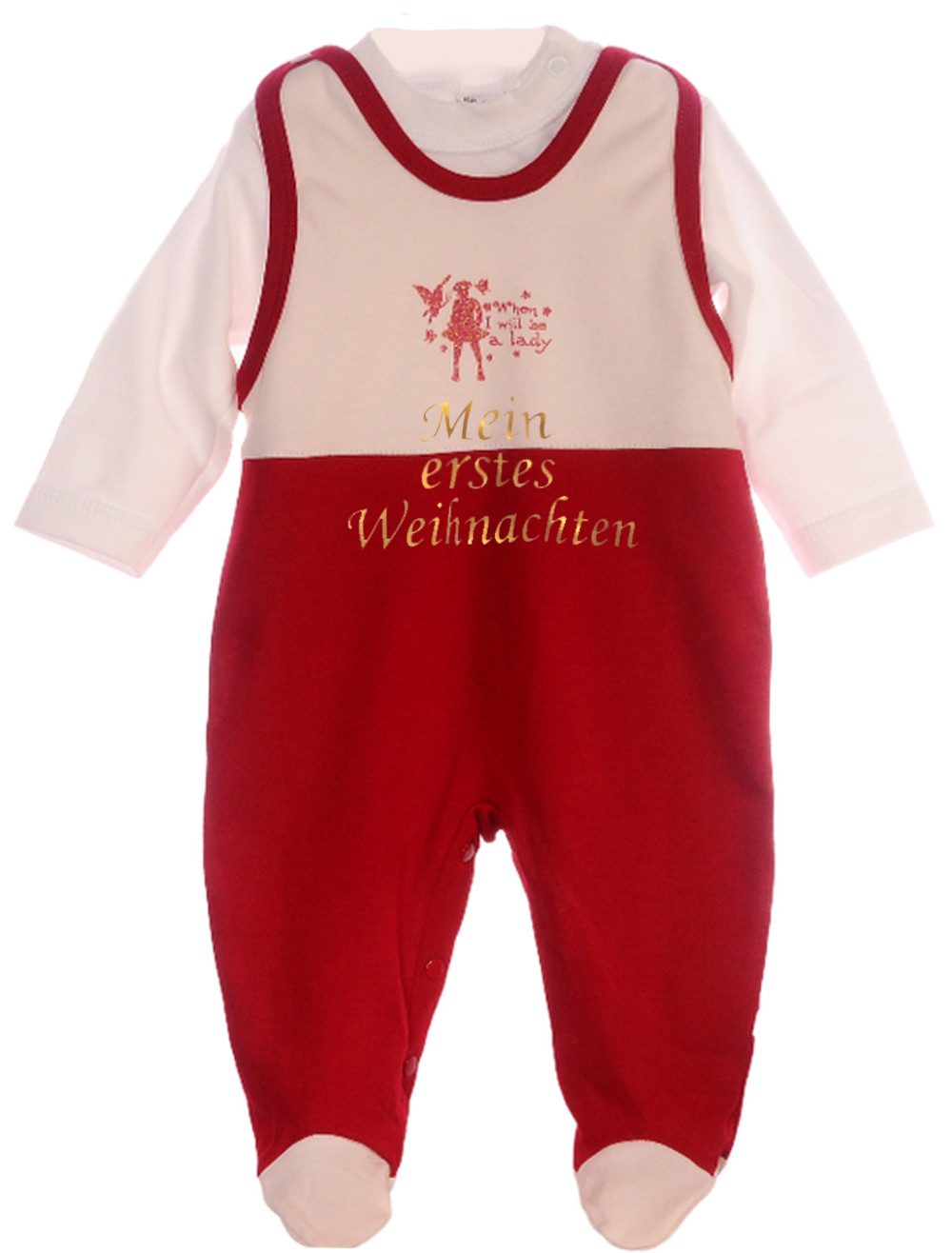 La Bortini Strampler Stramplerhose und Langarmshirt Set weihnachtlich aus reiner Baumwolle, mit Schriftung Weihnachten in Weißnrot