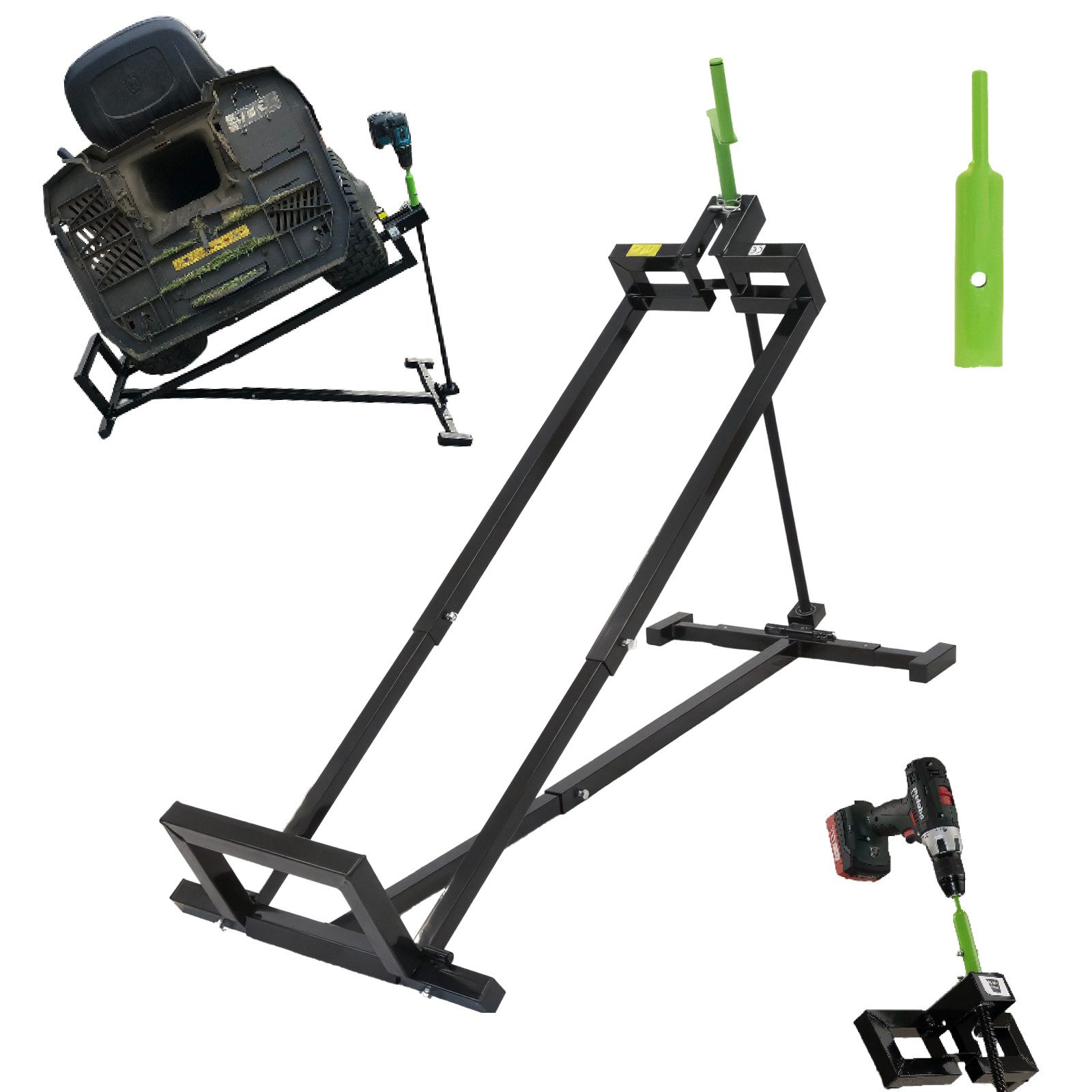 Rasentraktor Rasentraktorheber 400 kg Akkuschrauber-Adapter, stufenlos & klappbar