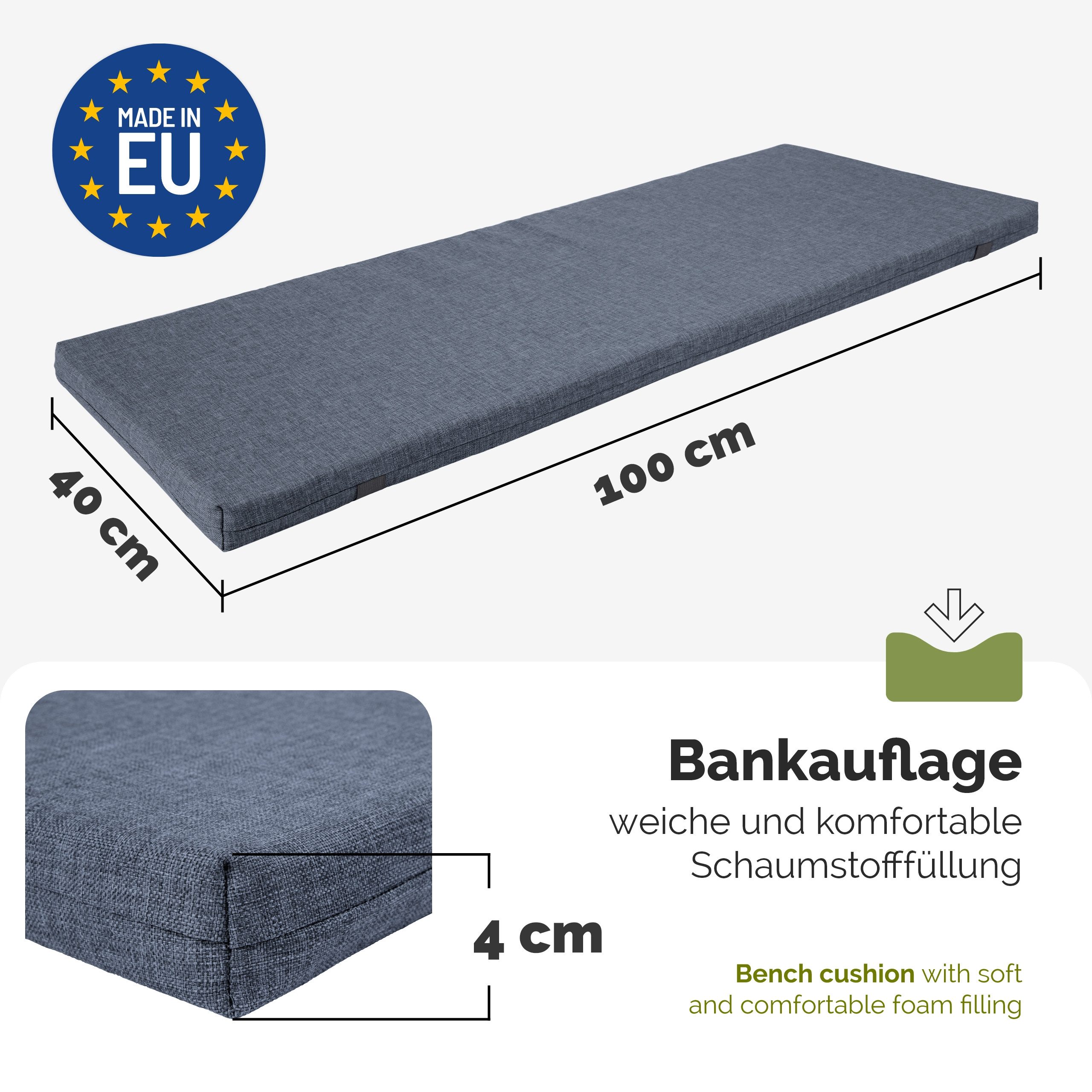 Garronda Bankauflage 100-200 cm, ca. 4 cm dick, wasserabweisend, mit Bändern GD-0220, (1 St), Hypoallergen, UV-beständig, Wasserbeständig – Bild 2 von 5