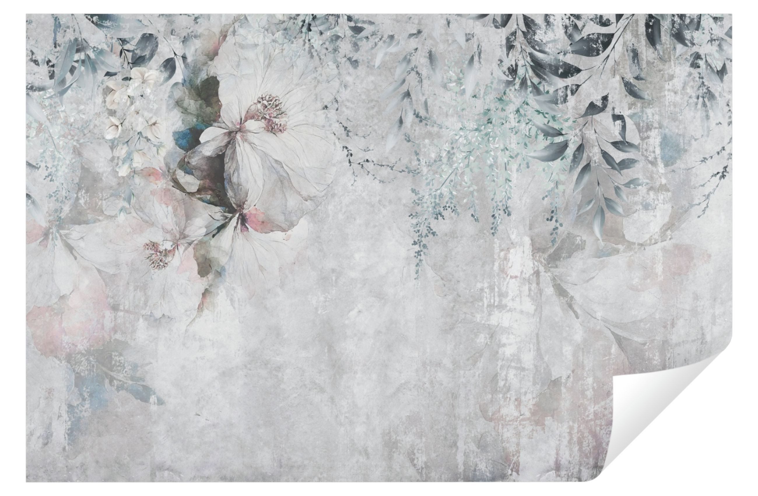 Wallarena Fototapete Blumen Blätter Beton Vlies Tapete Wohnzimmer Schlafzimmer Wandtapete, Glatt Vlies Washable, Kunst, Abstrakt, Tapete inklusive Kleister Vliestapete Motivtapete