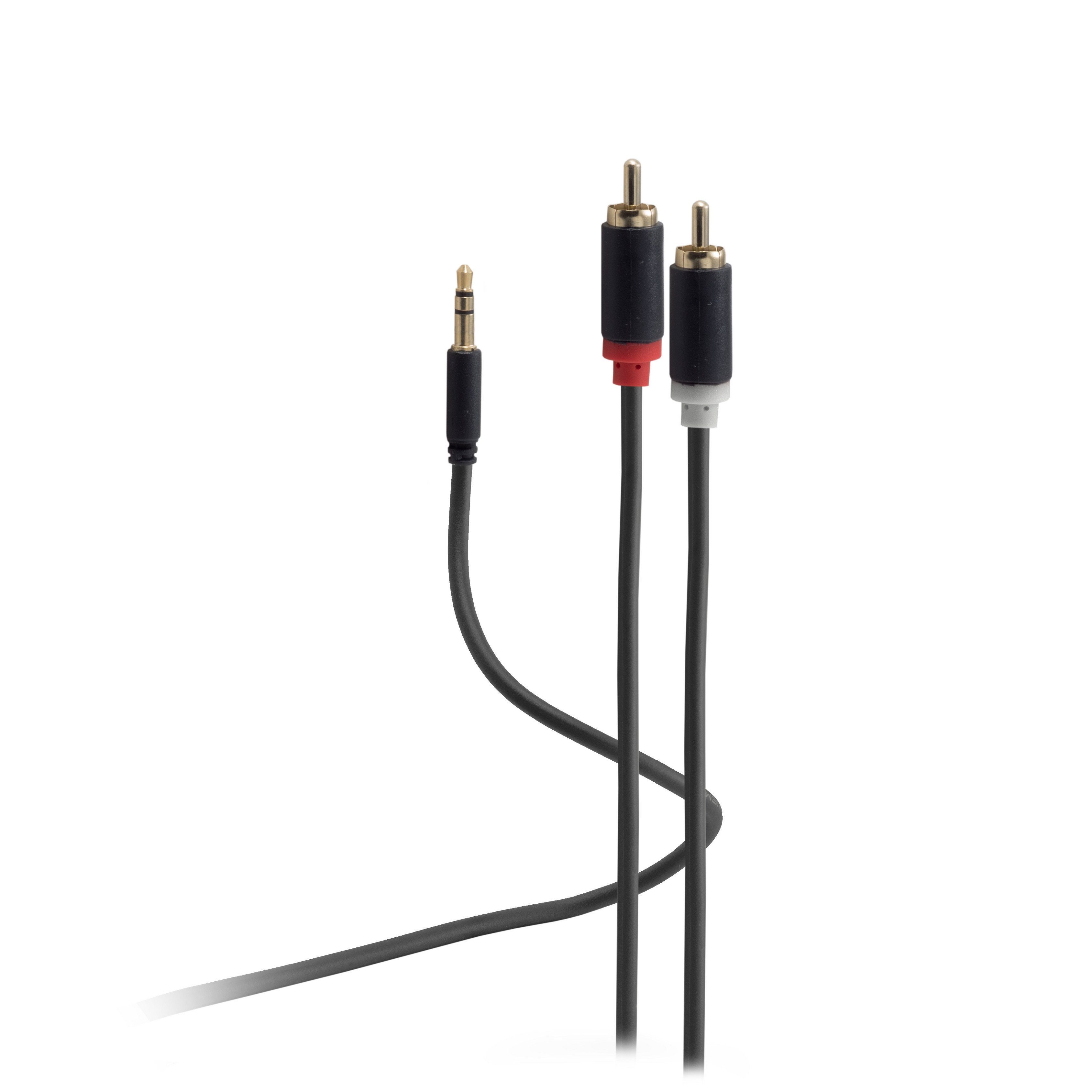 Flexline® mini 3,5mm Klinke auf Cinch RCA Kabel, schwarz 1,5 Audio-Kabel,  (150,00 cm)