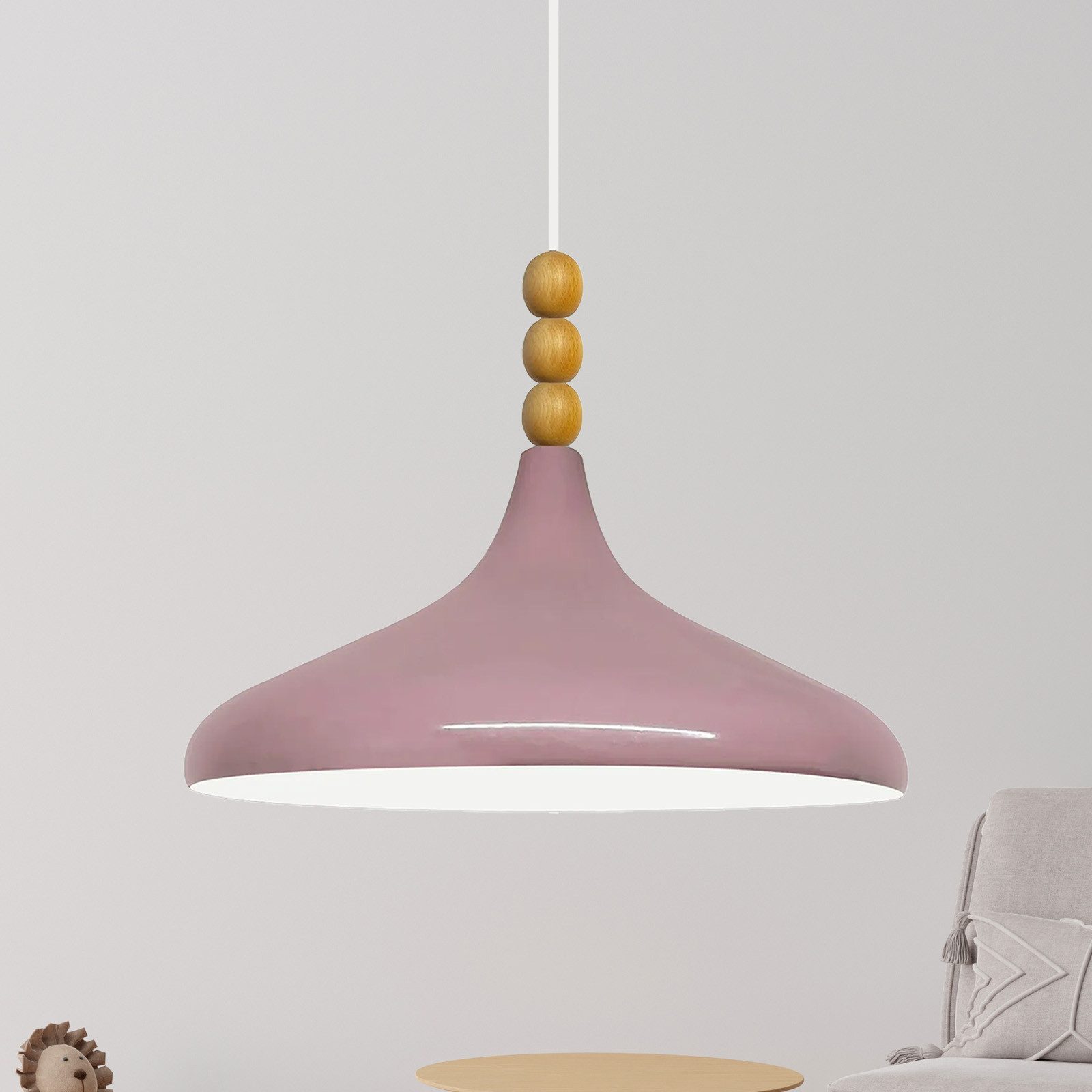 Bamyum Pendelleuchte Champion Dreifachperle-Holz Ø35 cm Metall E27 Modern Pendelleuchte, ohne Leuchtmittel