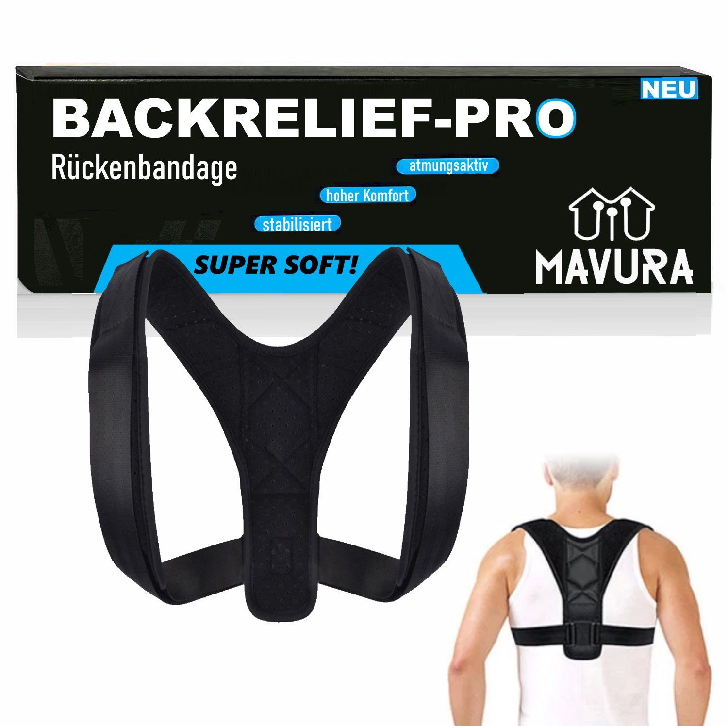 Geradehalter mit Stützgürtel BACKRELIEF-PRO - Premium Geradehalter Rückenhalter Rückenbandage