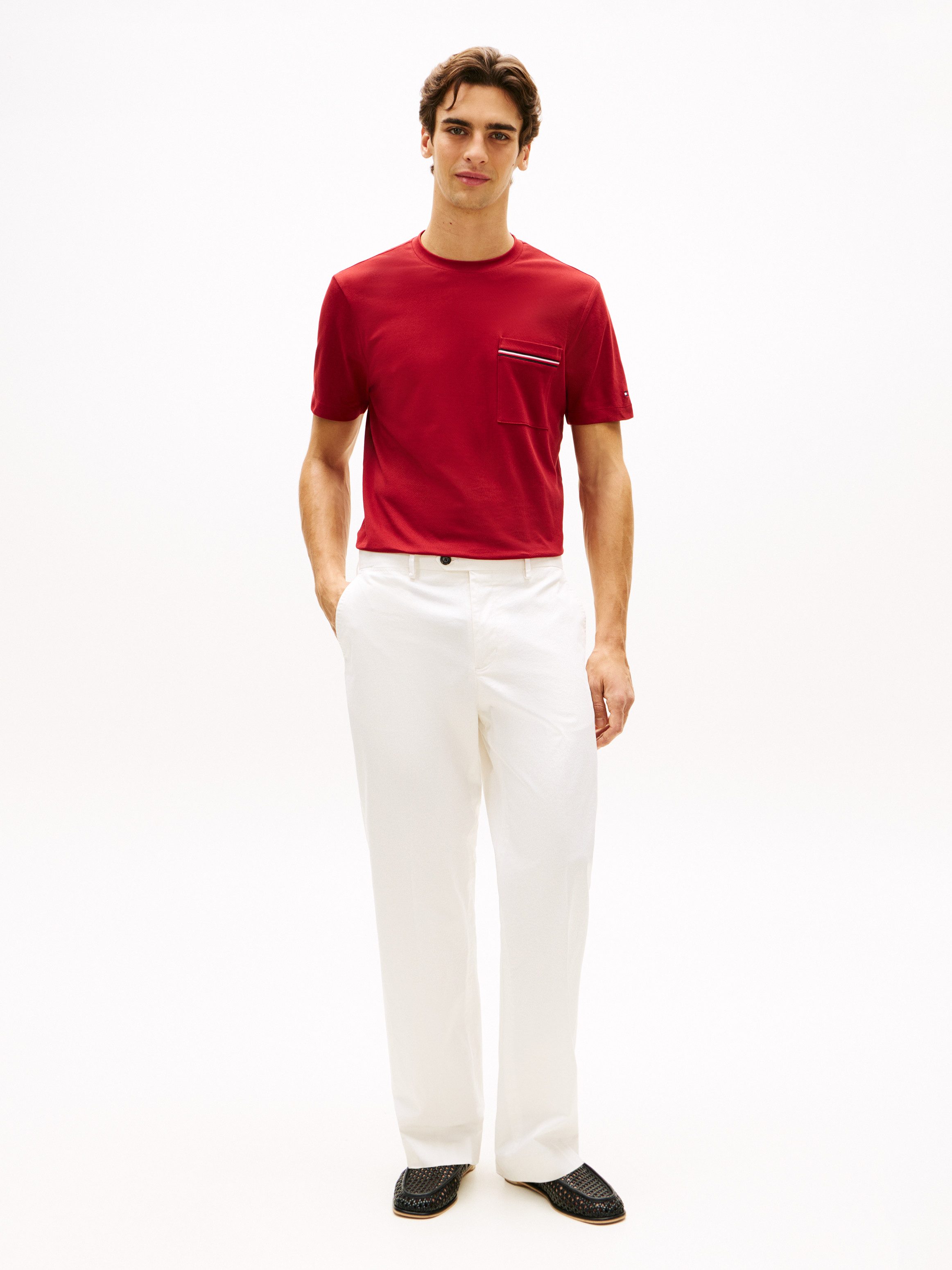 Tommy Hilfiger T-Shirt GLOBAL STRIPE PIQUE POCKET Regular fit mit Brusttasche