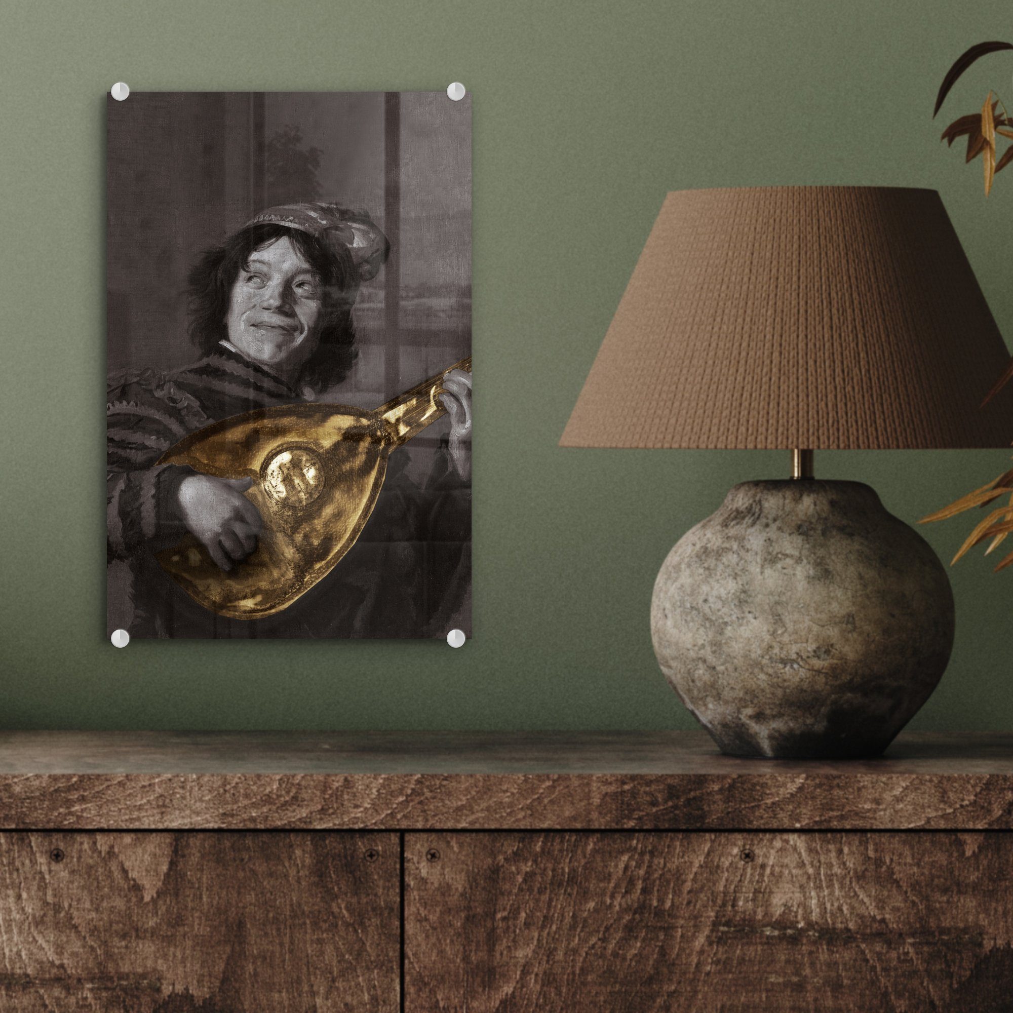 Wanddekoration Gold - Meister, Glasbilder - Foto Frans Der Lautenspieler (1 Hals - - Acrylglasbild - Glas Wandbild MuchoWow auf Glas auf Bilder - Alte St),