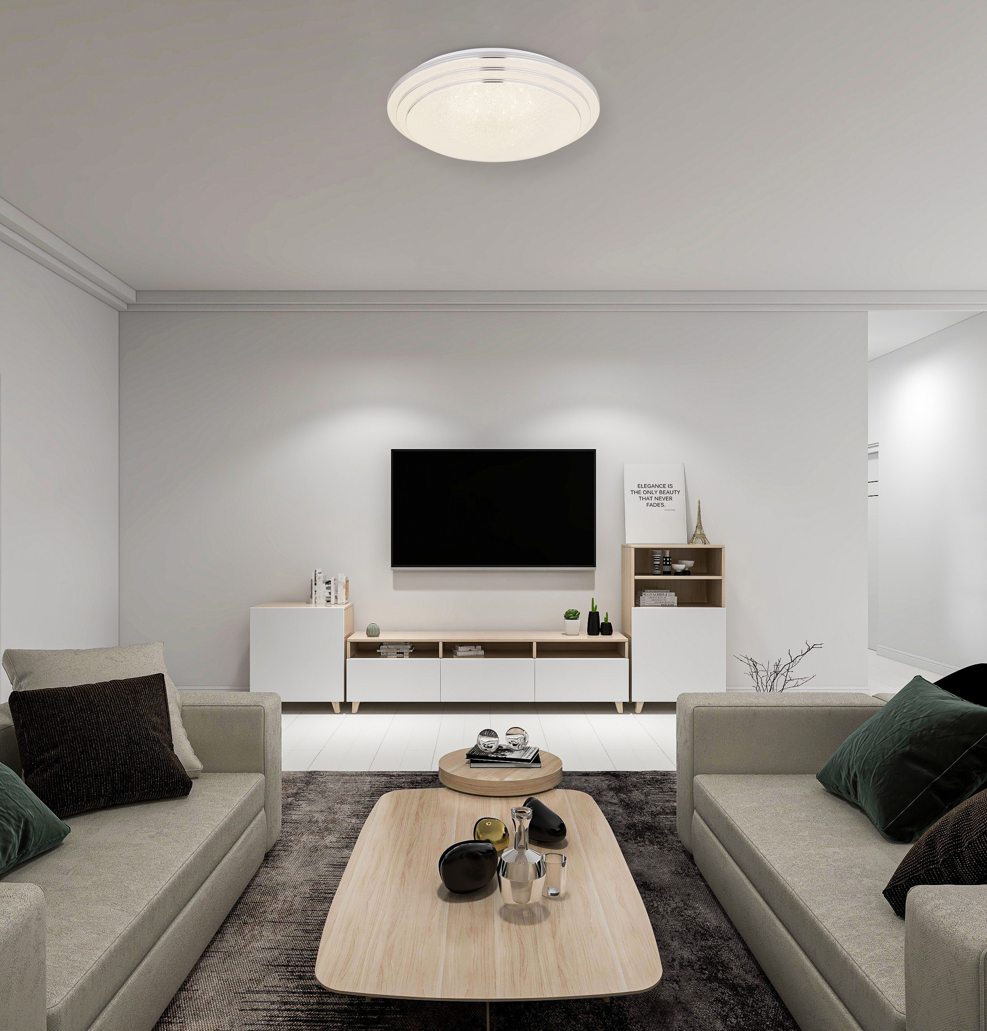 GLOBO LIGHTING LED Deckenleuchte ALEY, Dimmfunktion, Fernbedienung, Infrarot inkl., Memoryfunktion, mehrere Helligkeitsstufen, LED fest integriert, Deckenlampe/rund/Wohnzimmer/Schlafzimmer/elegant