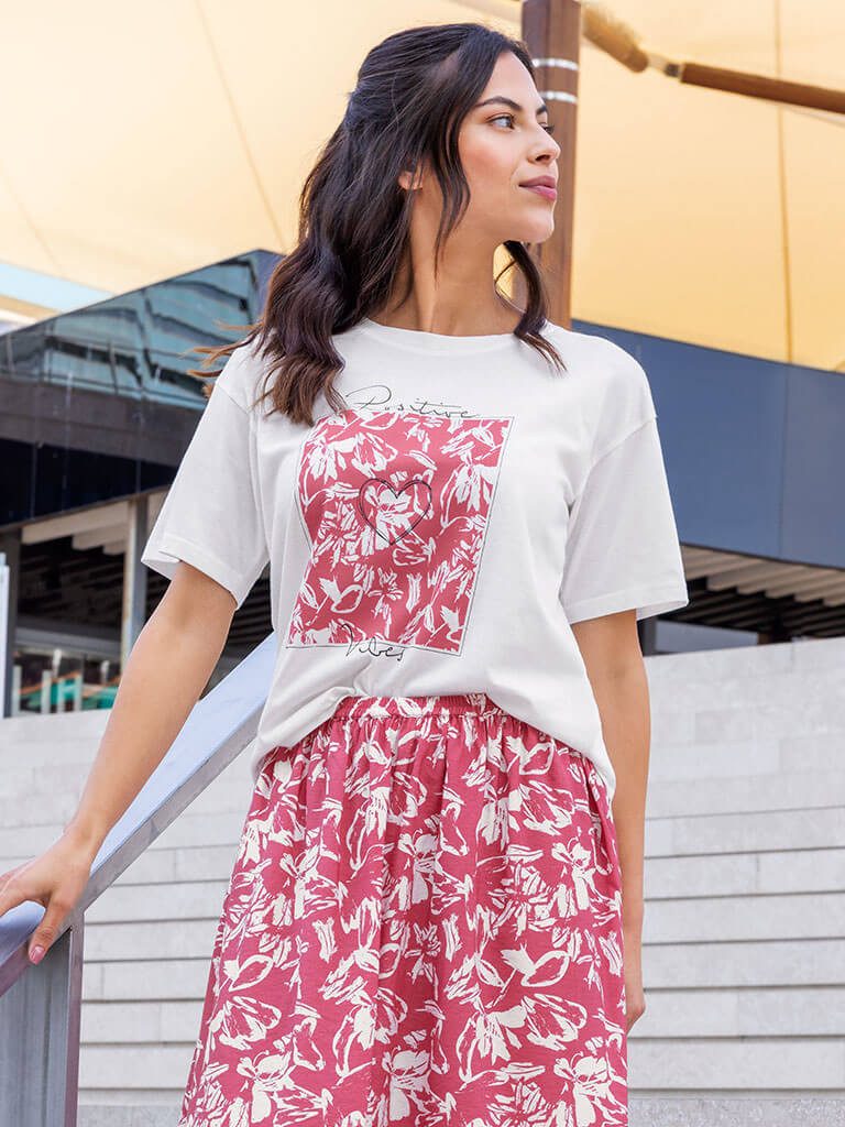 Blue Seven T-Shirt 105915 T-Shirt mit Frontprint Positive Vibes - Kurzarm-Shirt aus Baumwolle