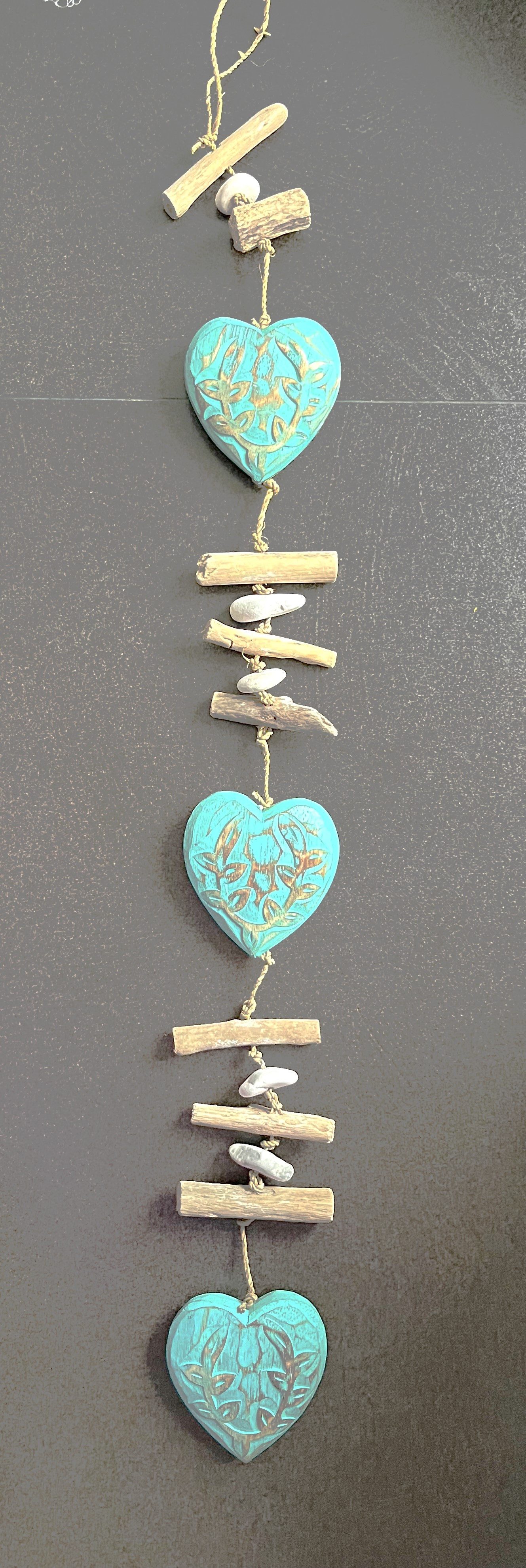 VARIOS Hängedekoration Deko Hänger Herz Küstenholz Türkis Maritim Sommer 80 cm, Türkis
