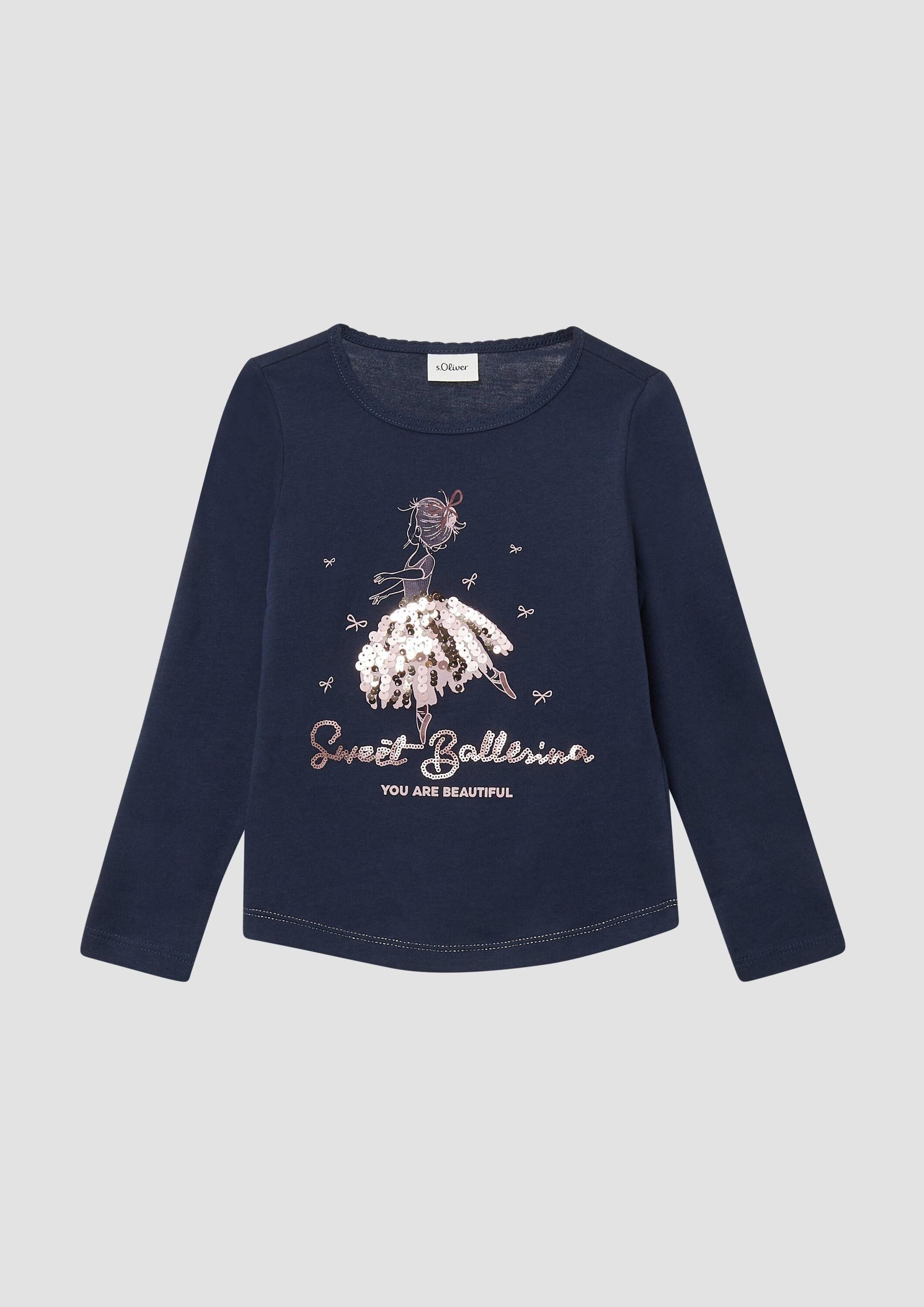 s.Oliver Langarmshirt T-Shirt Langarmshirt mit Pailletten und abgerundetem Saum
