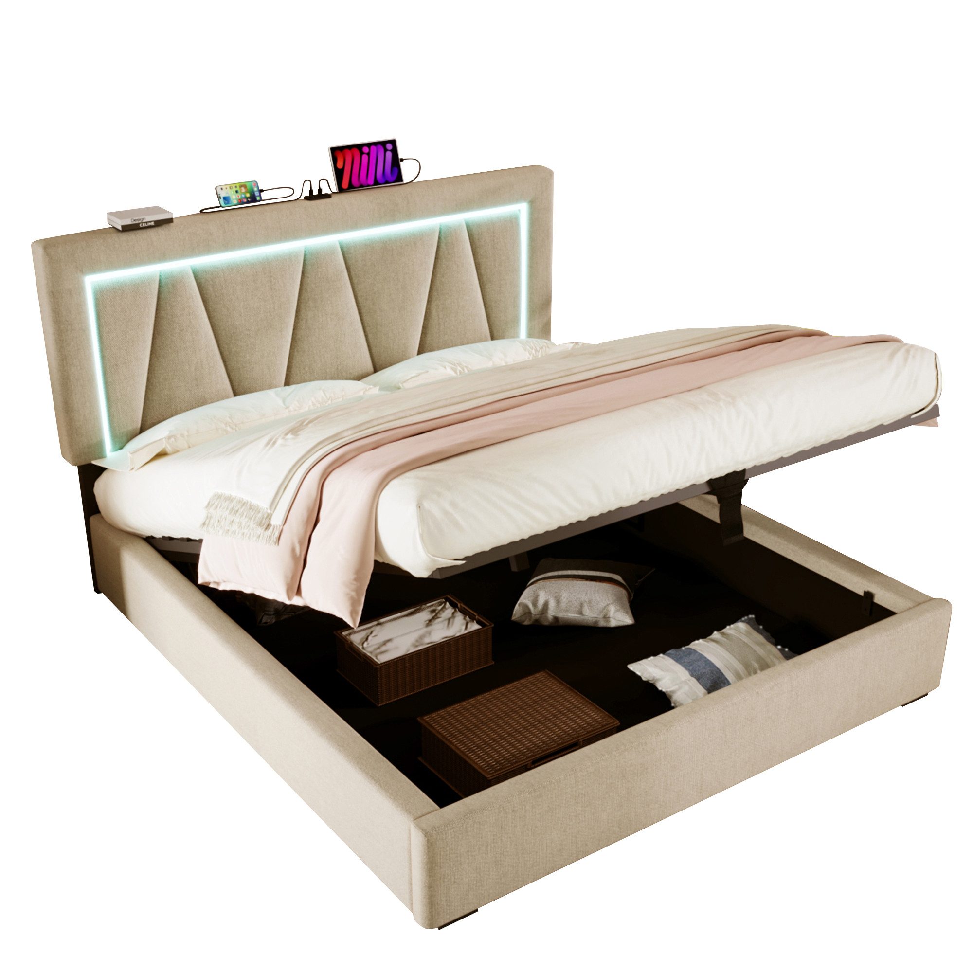 BlingBin Boxspringbett Stauraumbett Polsterbett (1-St., Funktionsbett günstig online kaufen