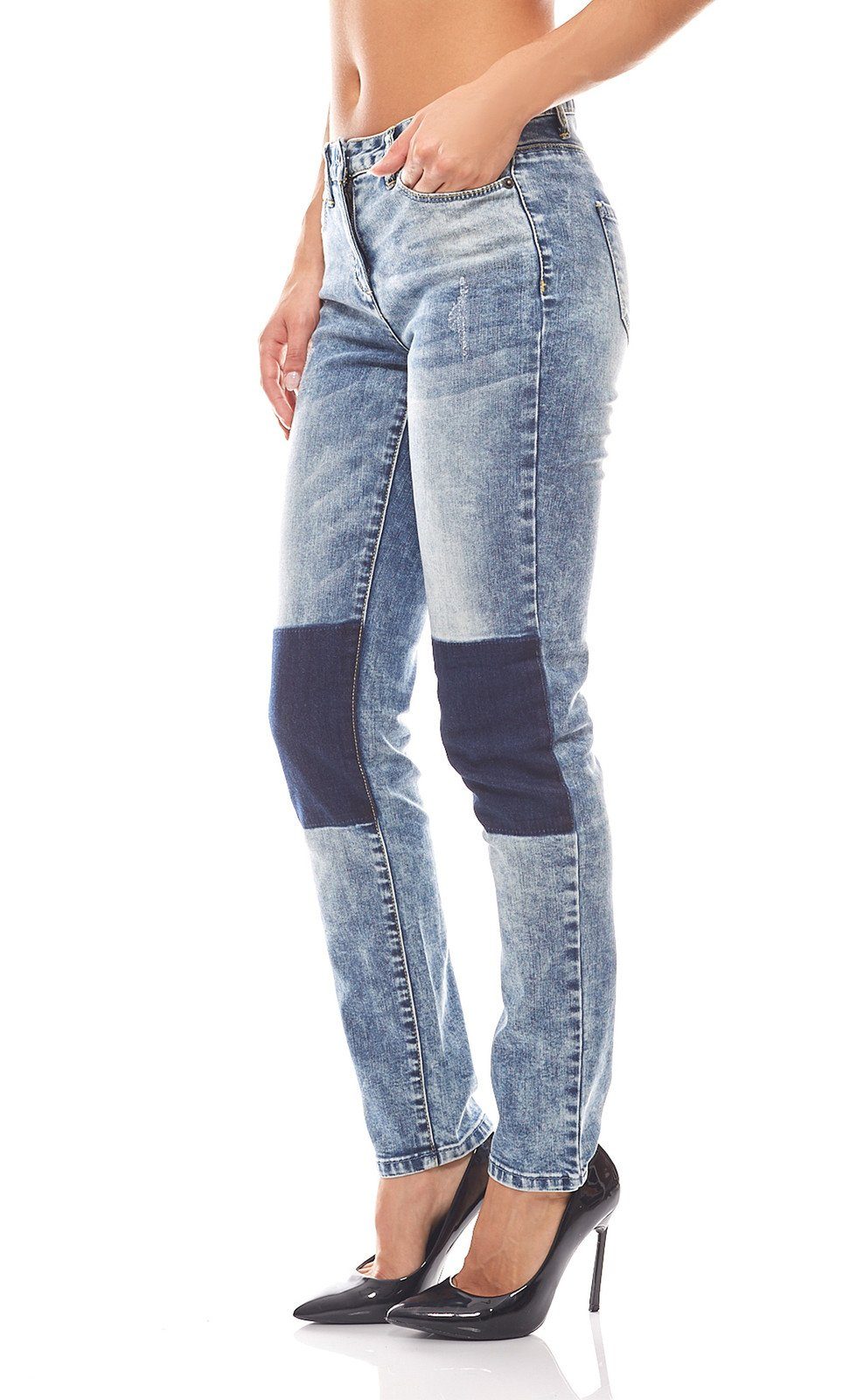 Aniston by BAUR Regular-fit-Jeans »Skinny Jeans Hose mit dunklen Einsätzen Damen  Kurzgröße Blau Aniston« online kaufen | OTTO