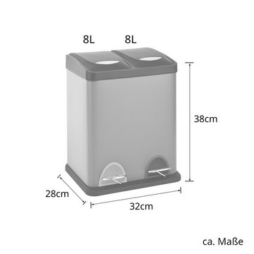 SVITA Mülleimer TC2X8, Küchen-Eimer, Abfalleimer, 2er- Mülltrennung, Treteimer, Grau