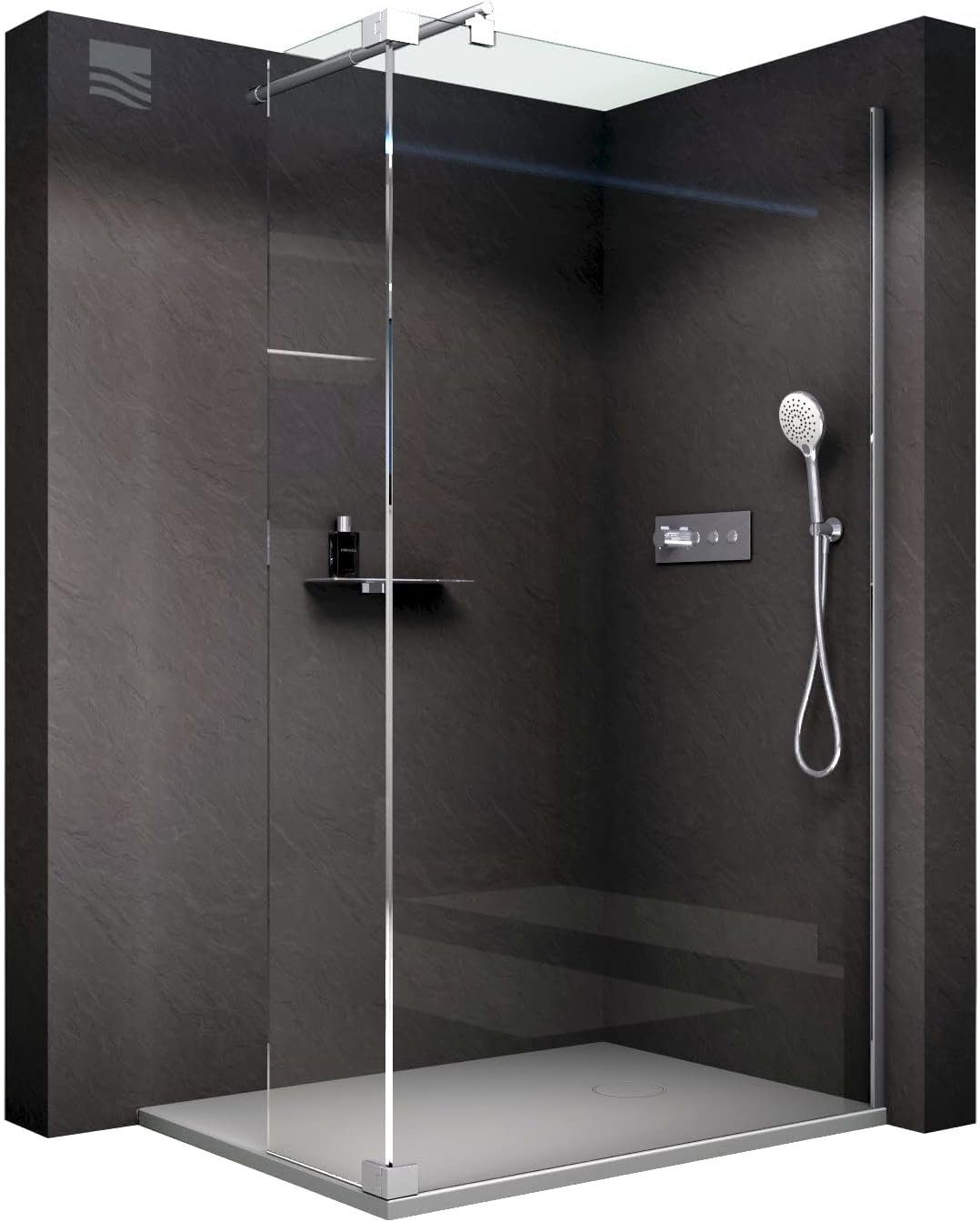 Bernstein Walk-in-Dusche NT109, 8mm ESG-Sicherheitsglas Nano-Beschichtung - Echtglas / Profilfarbe: Chrom / mit Spritzschutz, Klarglas / Breite wählbar / Duschabtrennung / Duschwand / 200cm Höhe