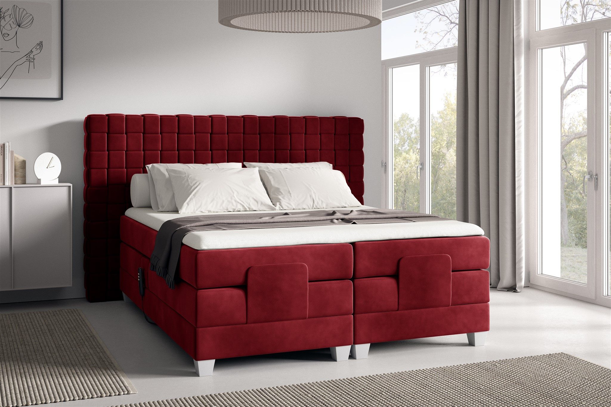 Fun Möbel Boxspringbett Schlafzimmerbett VIDAL Elektrisch in Stoff Fresh (inkl. Topper), Matratzen elektrisch verstellbar