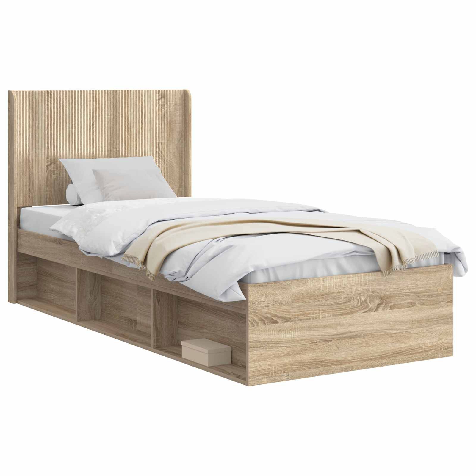 Bett Bettgestell mit Stauraum und Kopfteil Sonoma-Eiche 100 x 200 cm