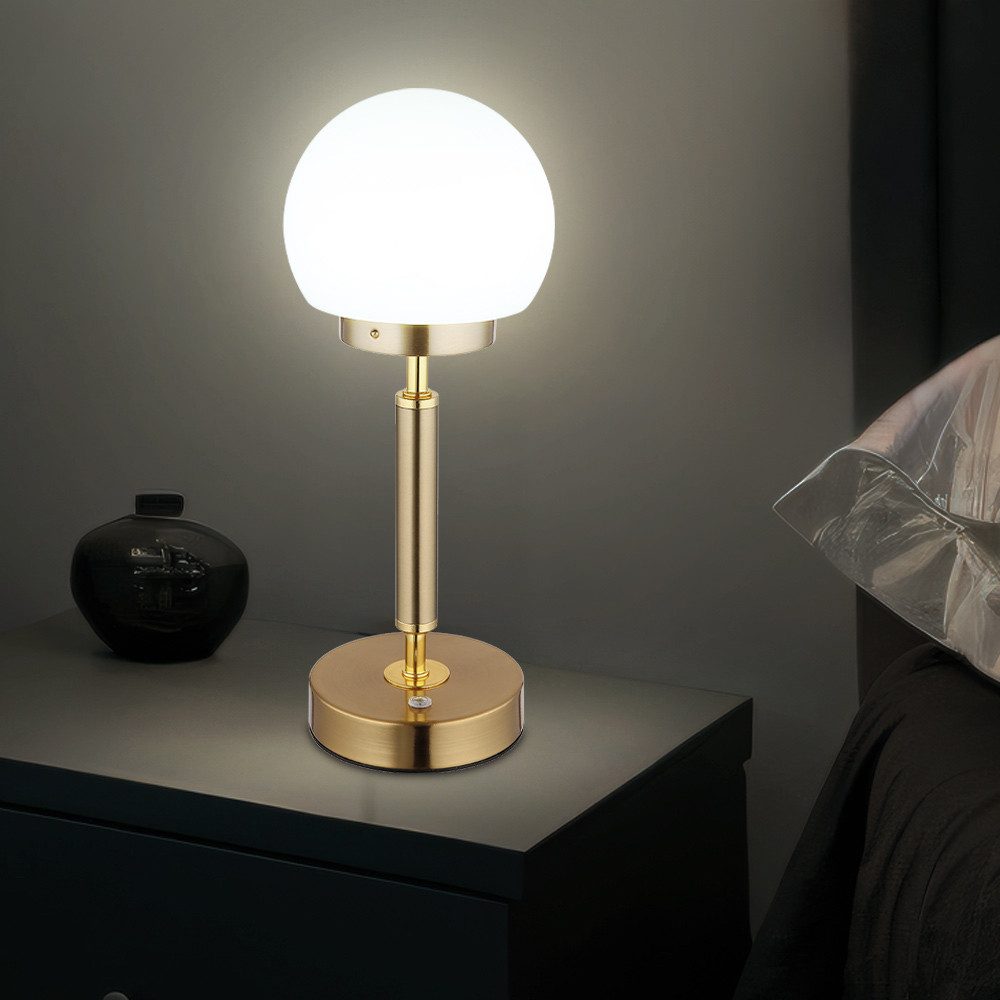 GLOBO LIGHTING LED Tischleuchte, LED-Leuchtmittel fest verbaut, Warmweiß, Neutralweiß, Tageslichtweiß, LED Tischleuchte Nachttischlampe Touchdimmer Glas messing CCT 2er Set