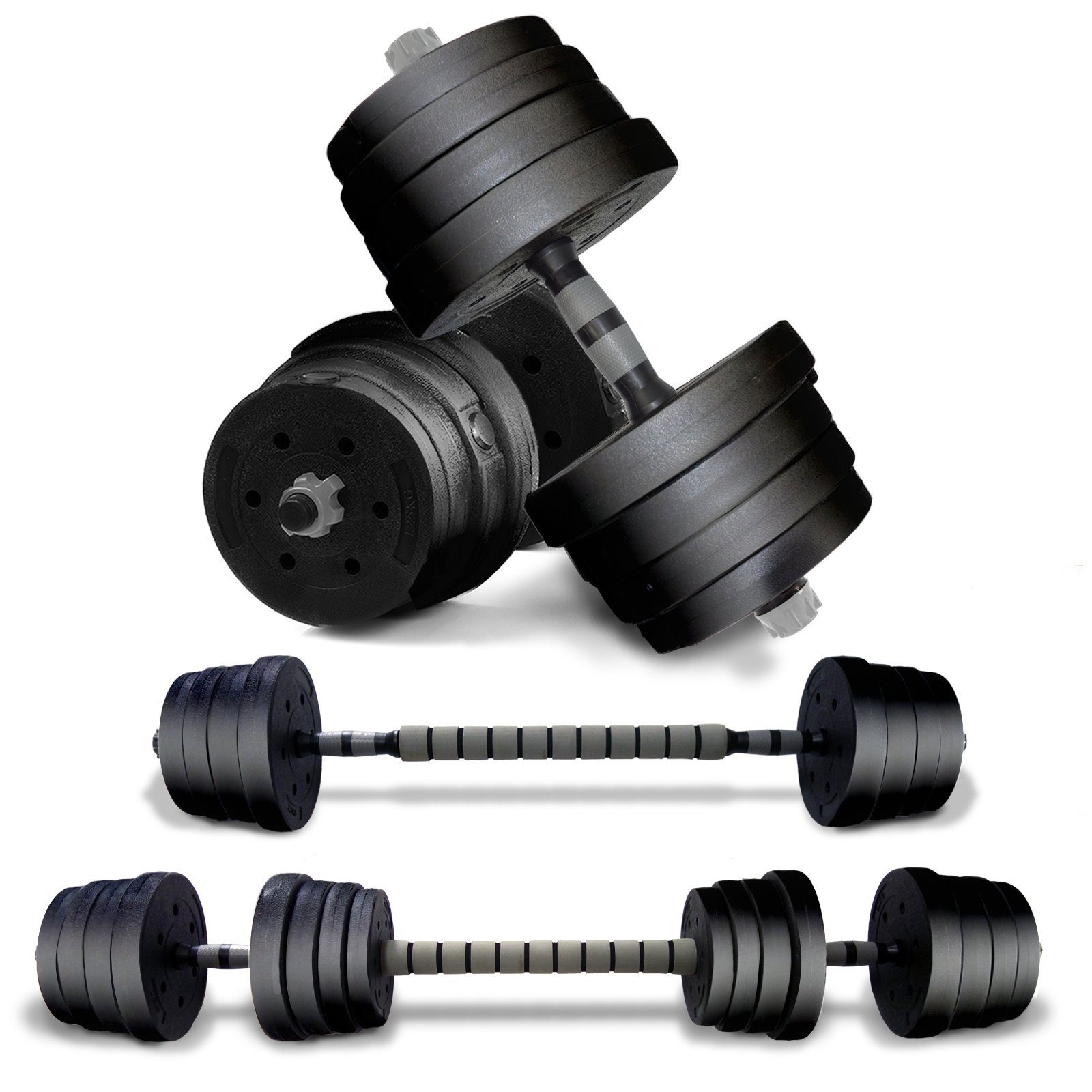 VENDOMNIA Hantel-Set Kurzhantelset - Langhantel 16 Gewichte, (2er Set, 2er Set, Hantelset mit Hantelscheiben für Home Gym Training), 2 Hantelstangen 30mm, aus Kunststoff, gerändelt, Doppelverschlüsse